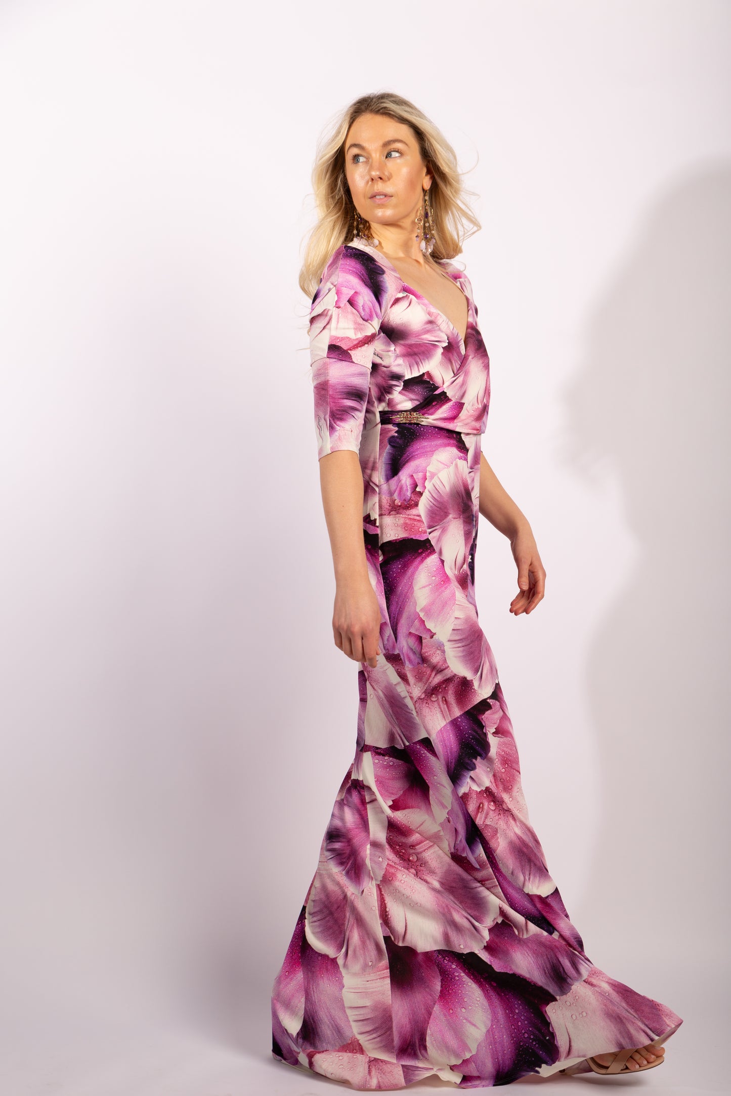 Roberto Cavalli Iris Print Pink Purple Dress Gown Size 48