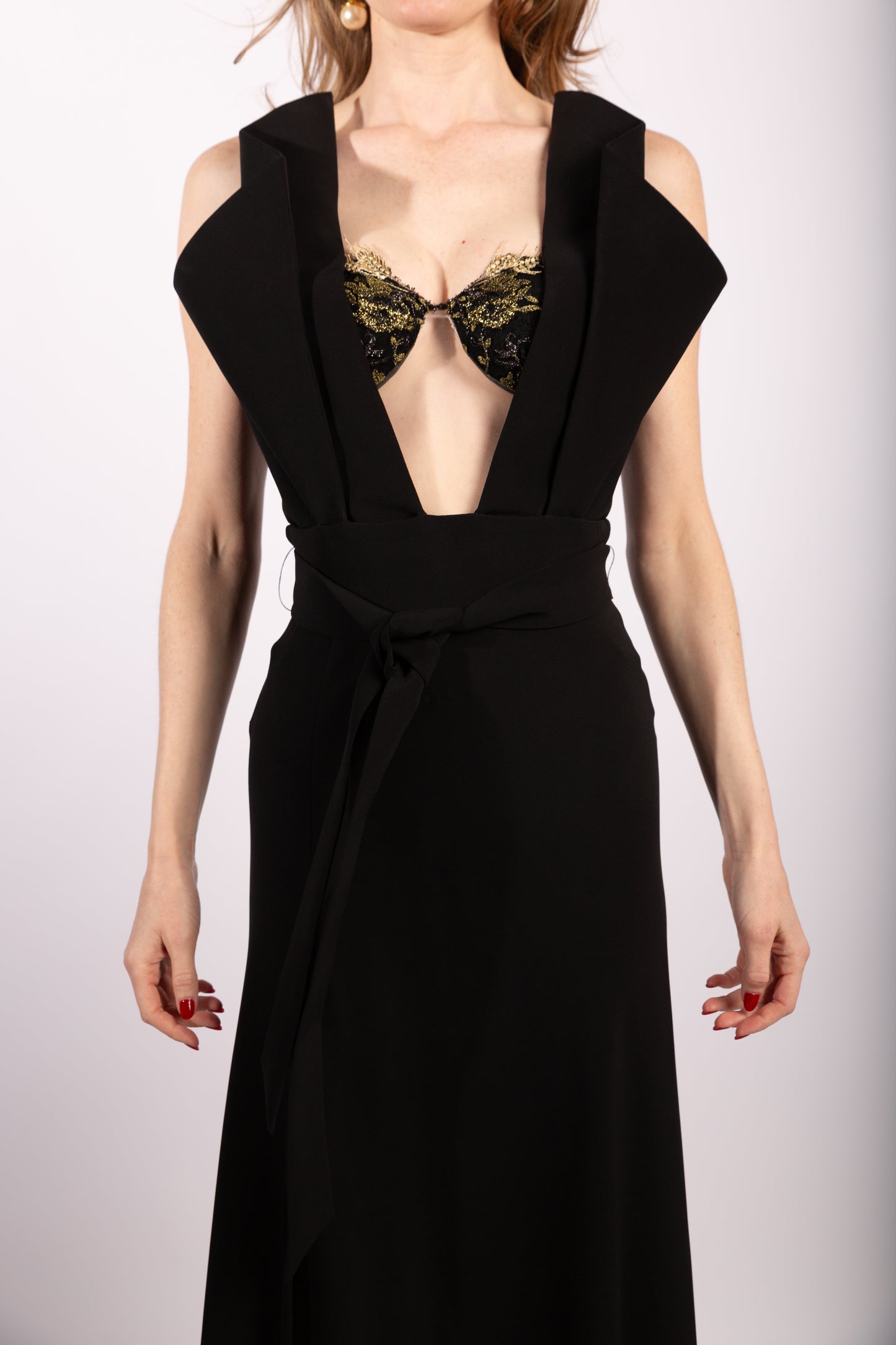 La Perla Black Origami Peekaboo Gown Runway 2017, Size US4