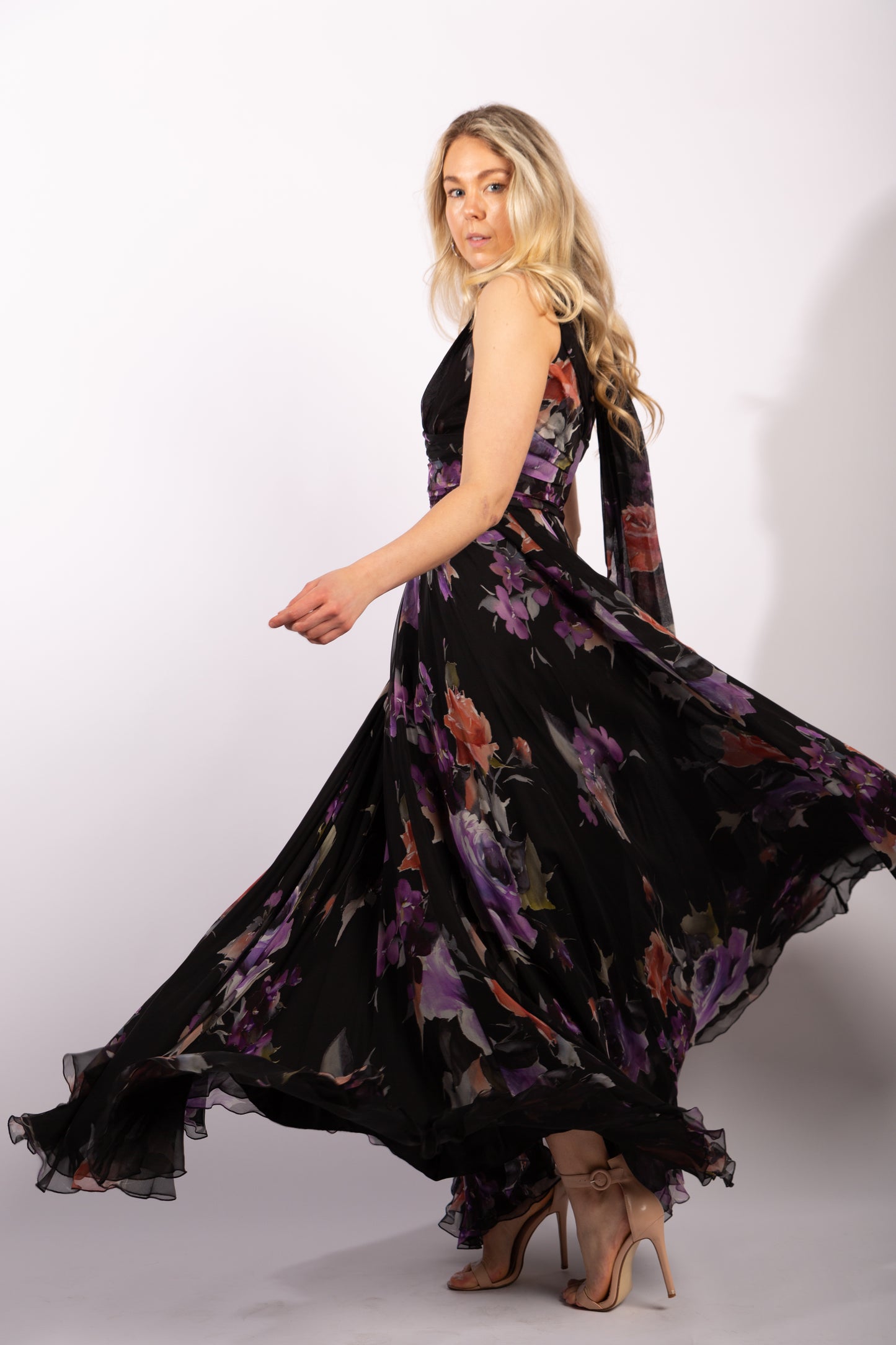 Dolce and Gabbana Chiffon Floral Gown with Scarf, Size IT40