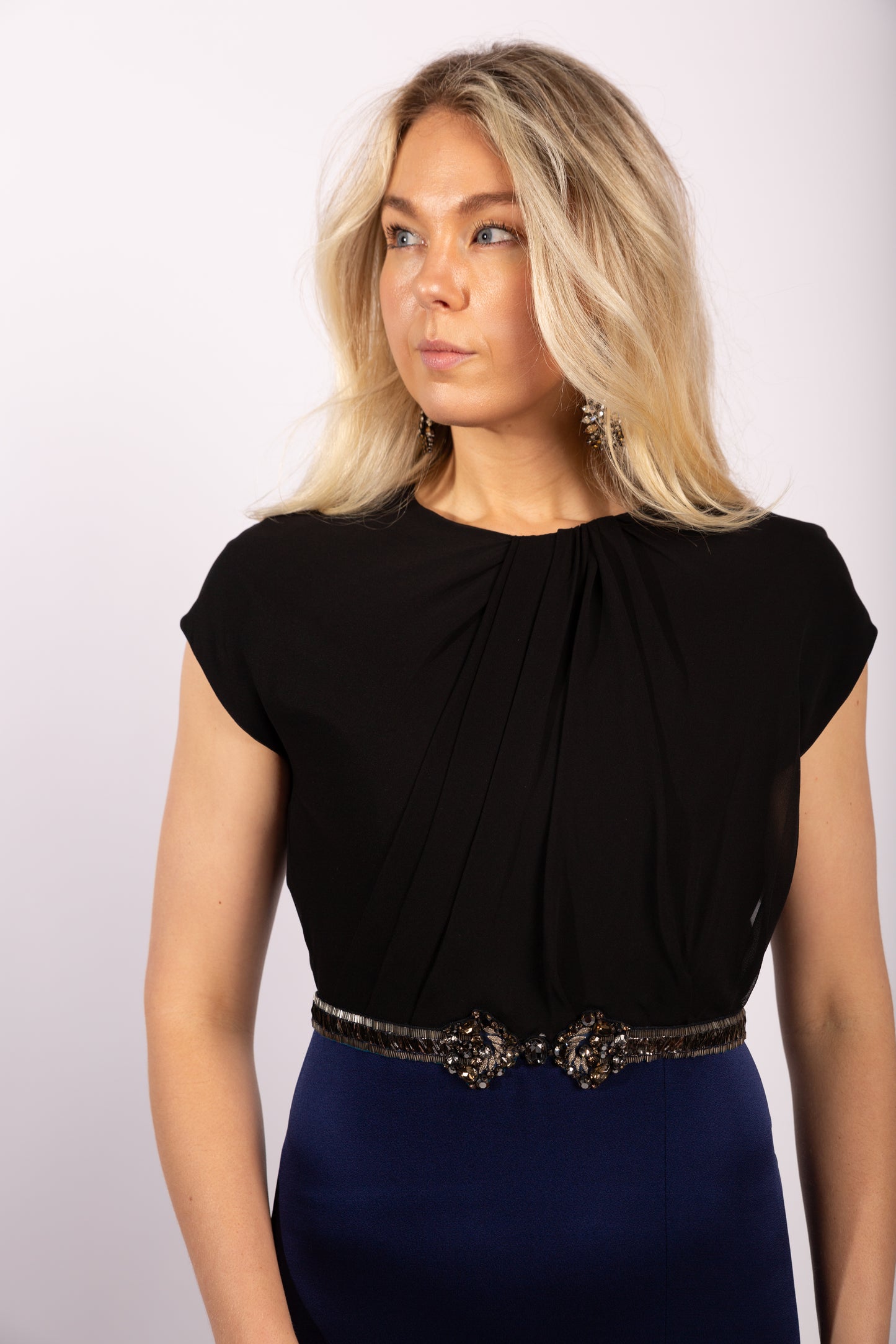 Jenny Packham Color Block Gown with Embellished Belt, Size US6