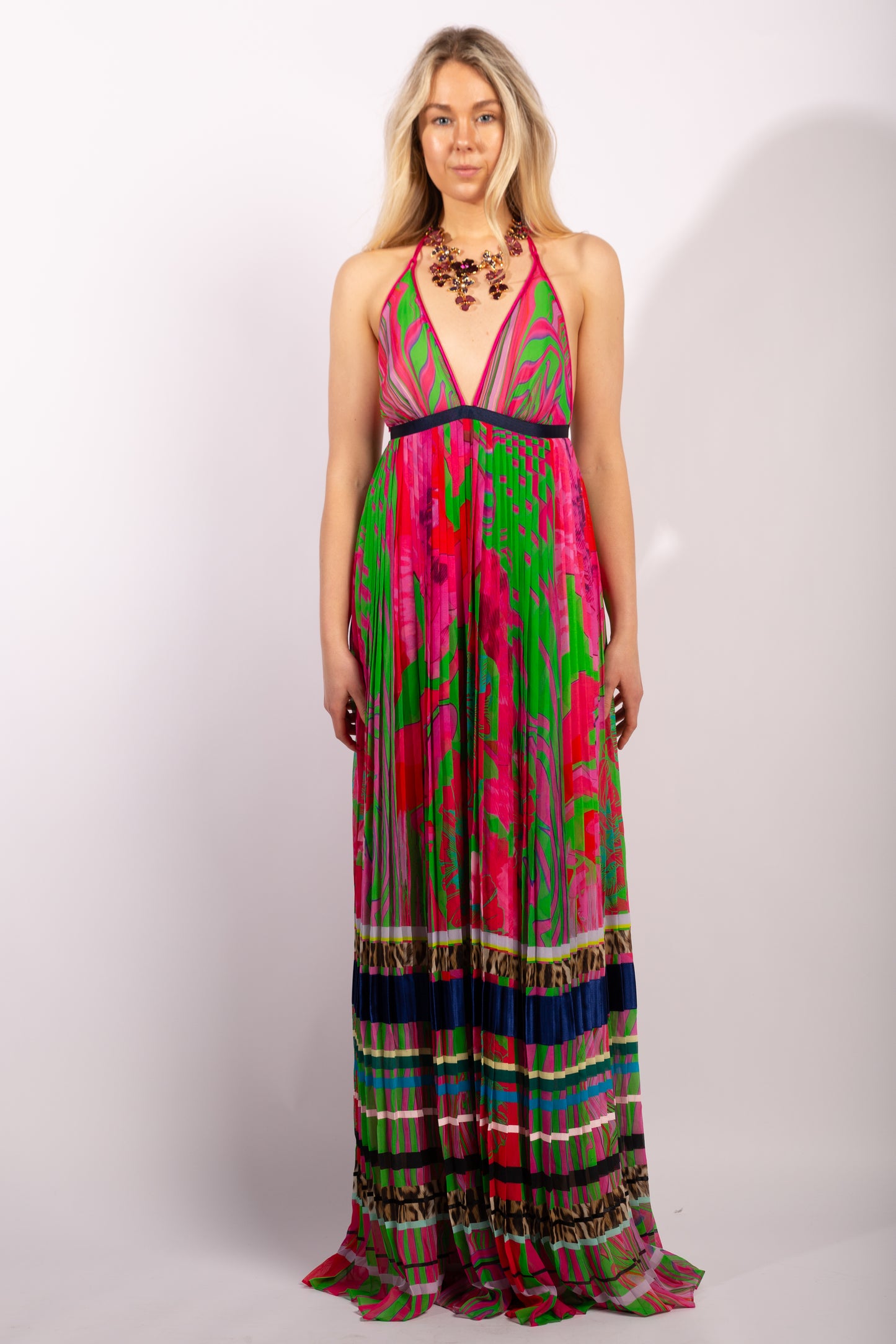 Roberto Cavalli 2015 Multi Color Maxi Long Halter Dress Size IT40