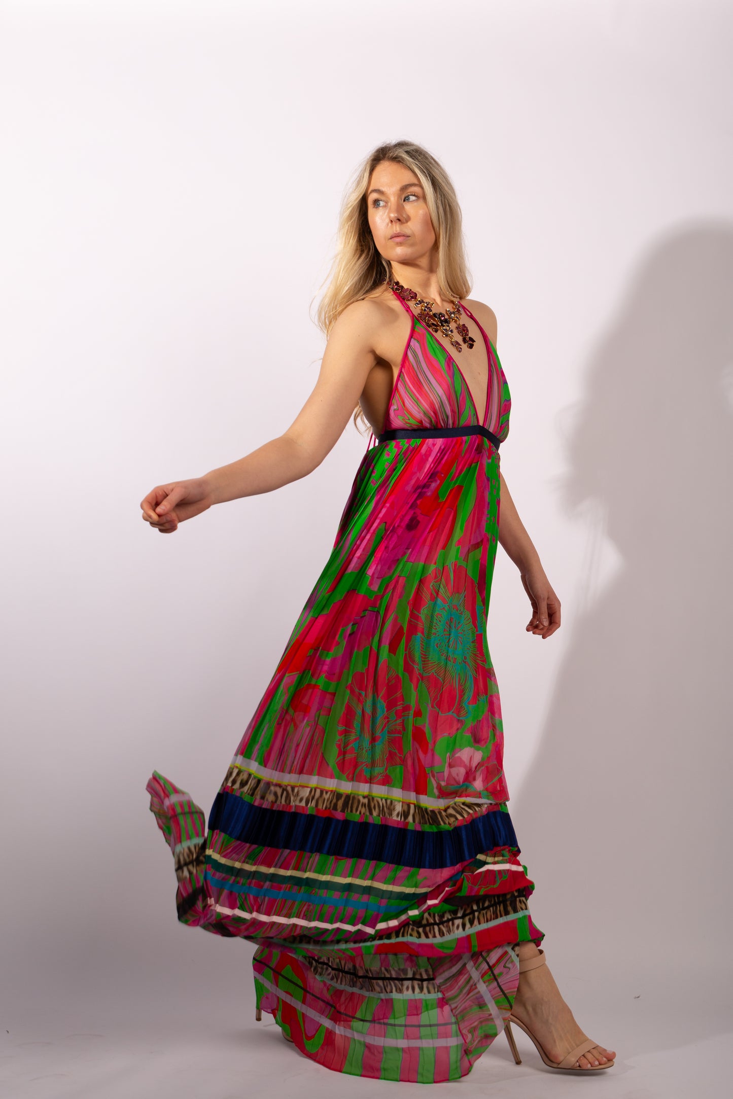 Roberto Cavalli 2015 Multi Color Maxi Long Halter Dress Size IT40
