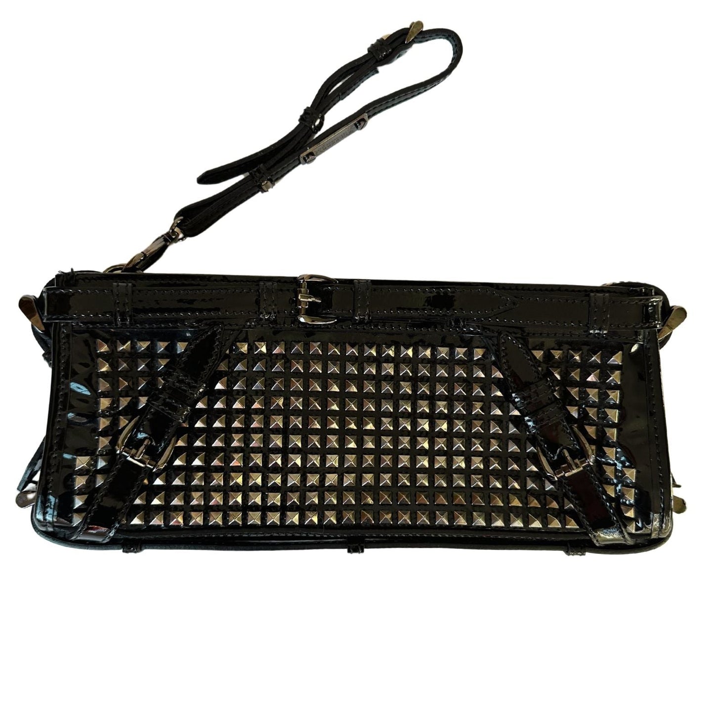 Burberry Black Patent Leather Hyde Studded Wristlet Clutch