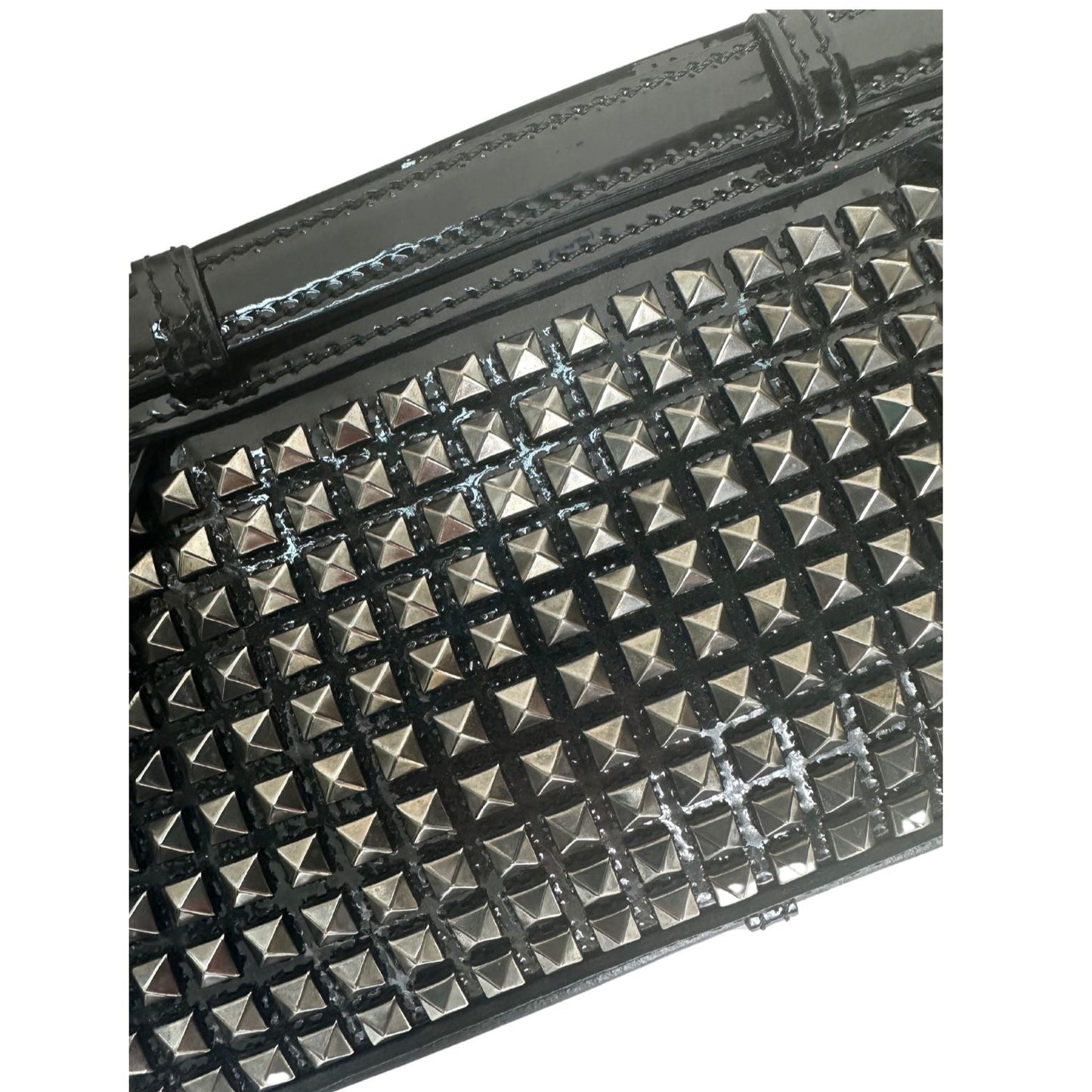 Burberry Black Patent Leather Hyde Studded Wristlet Clutch