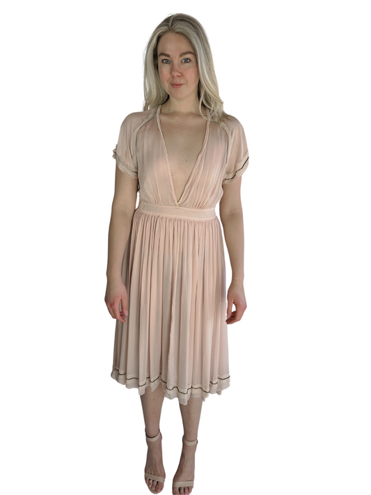 Chloe 2004 Pink Silk Chiffon Midi Dress with Beading Detail Size 40