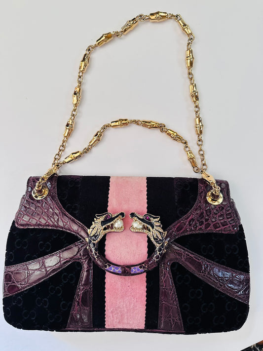 Gucci Tom Ford 2004 Dragon flap bag velvet croc $4800 - Image 1