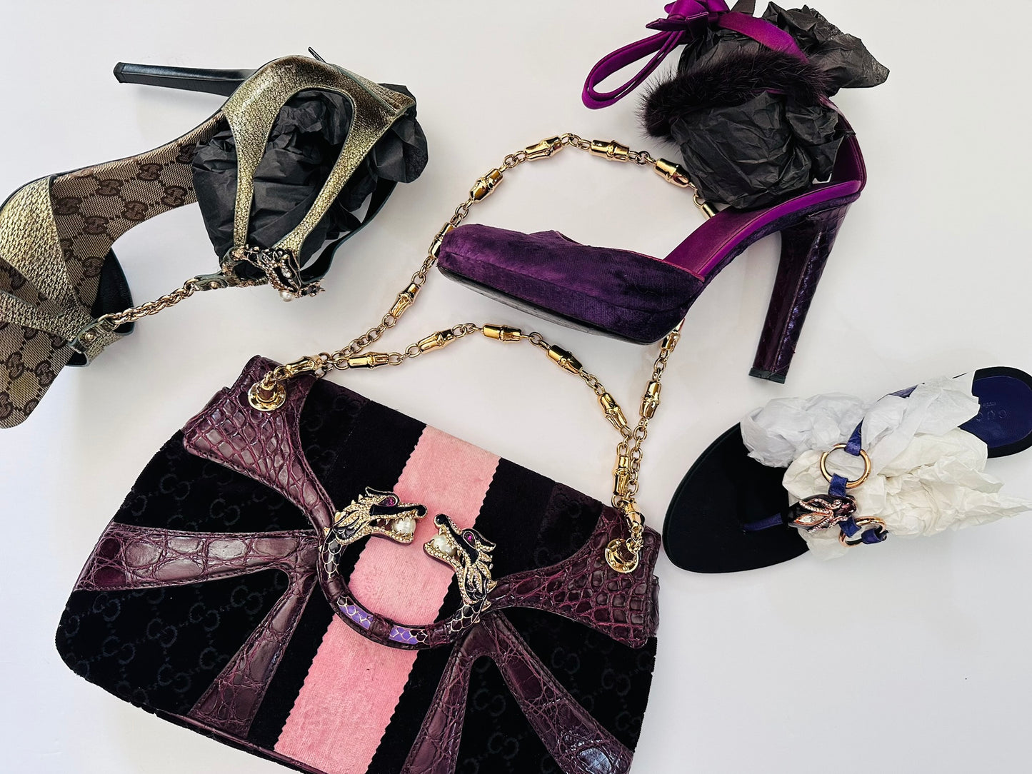 Gucci Tom Ford 2004 Dragon flap bag velvet croc $4800 - Image 2