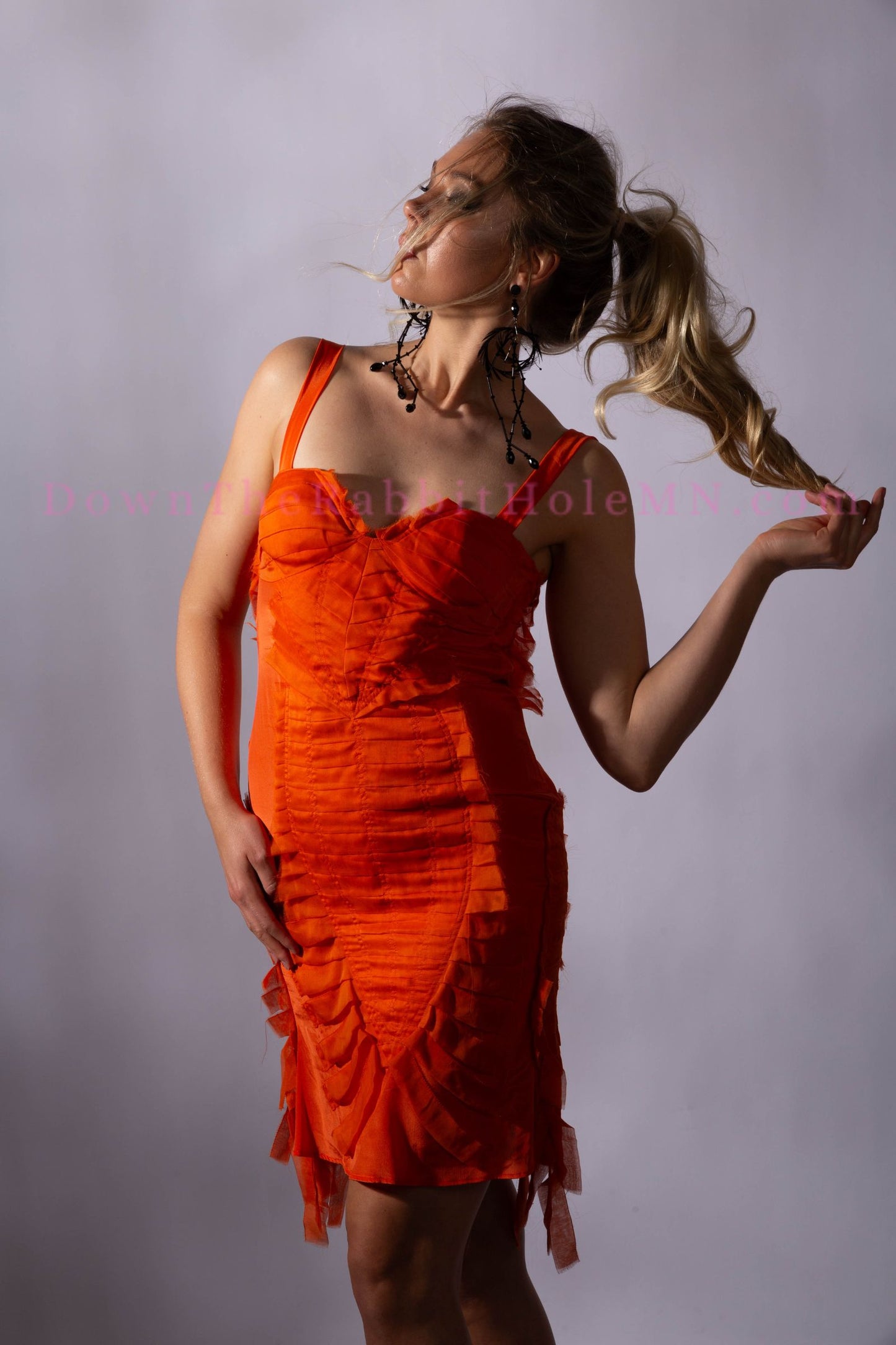 Gucci by Tom Ford S/S 2004 Runway Bright Orange Raw Silk Ribbon Midi Dress Size IT42