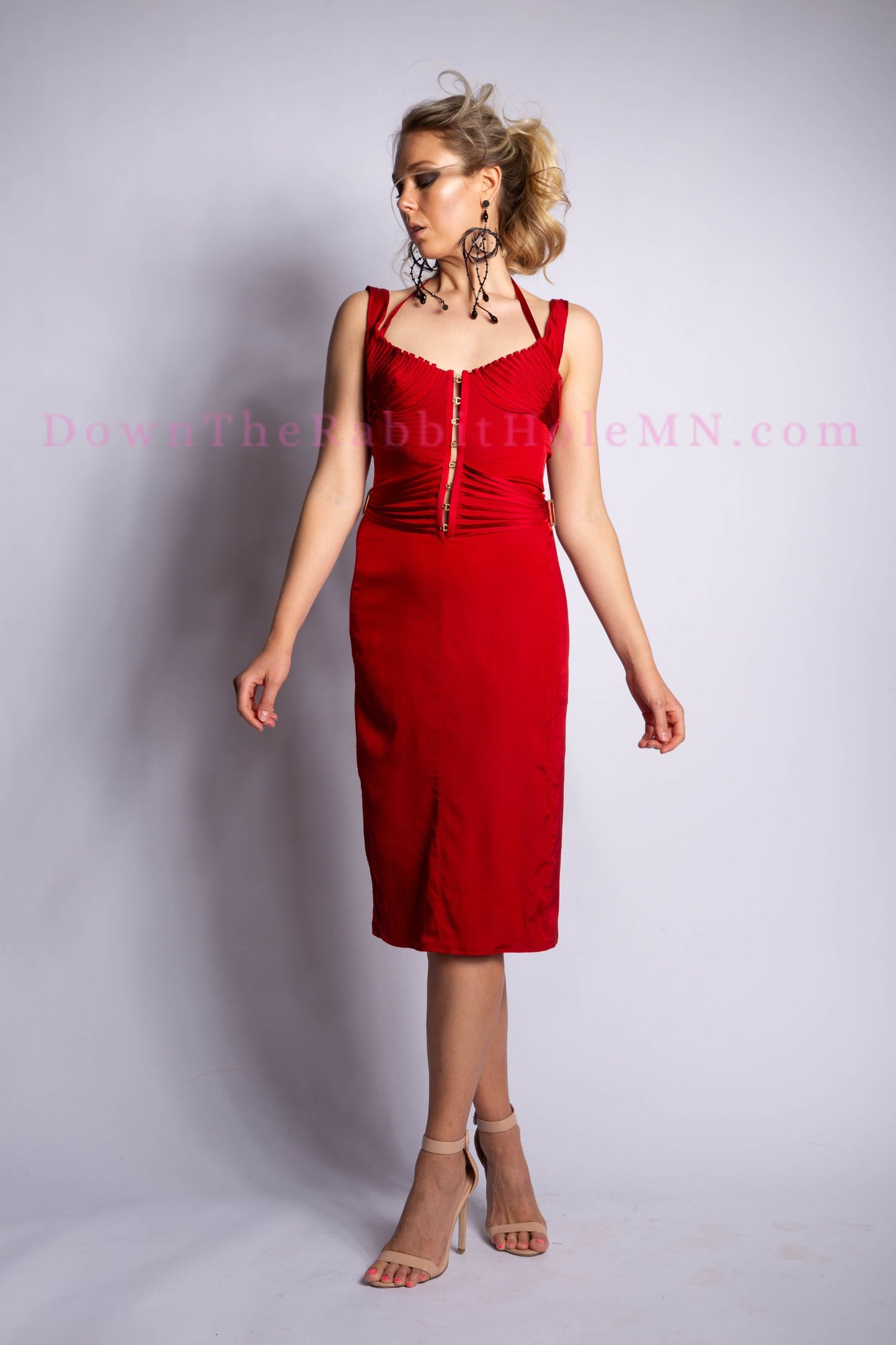 Gucci by Tom Ford F/W 2003 Red Runway Bustier Corset Silk Midi Dress Size IT44