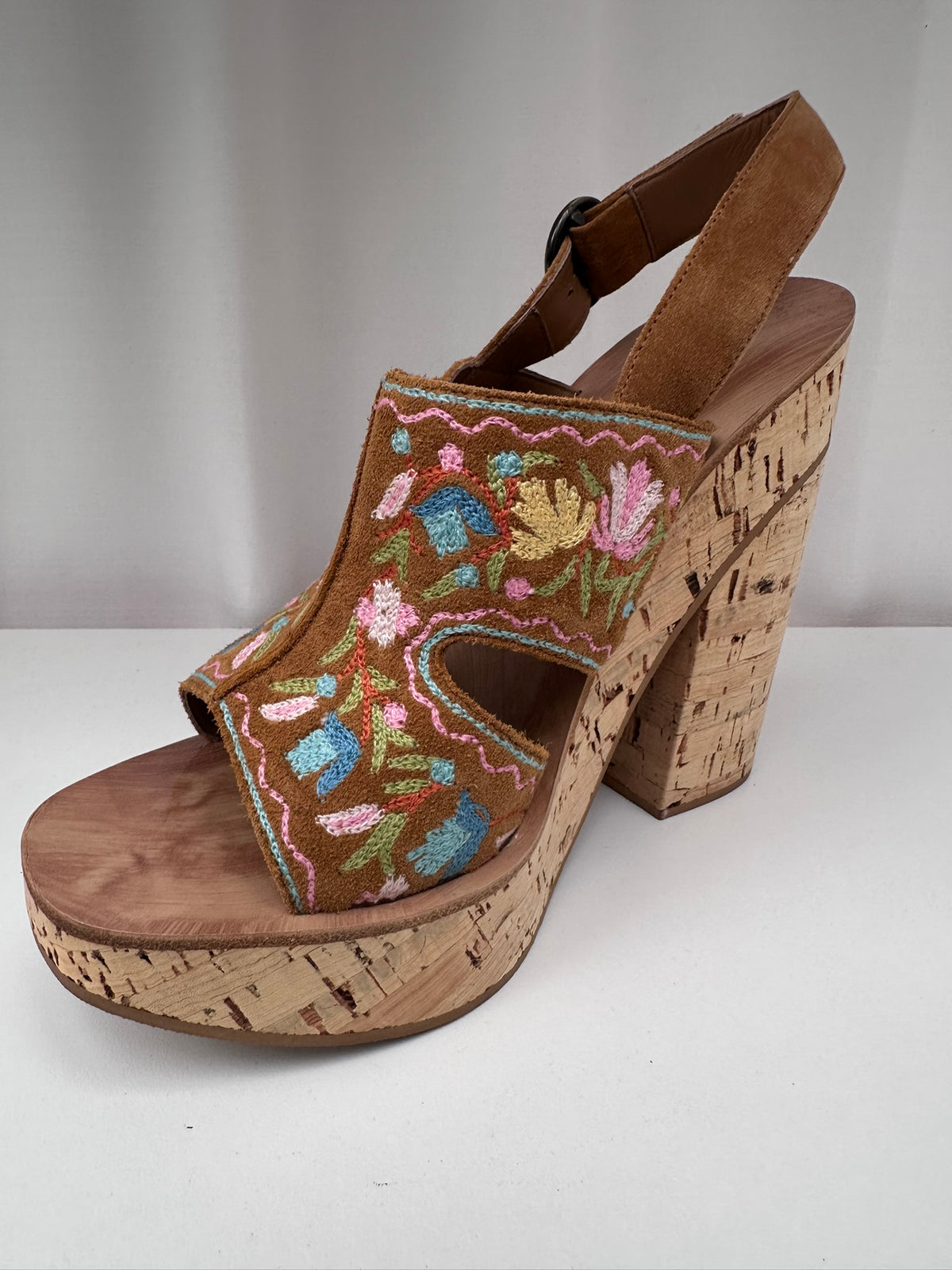 Bally Switzerland boho cork embroidered shoes sandals roxine 8 NIB