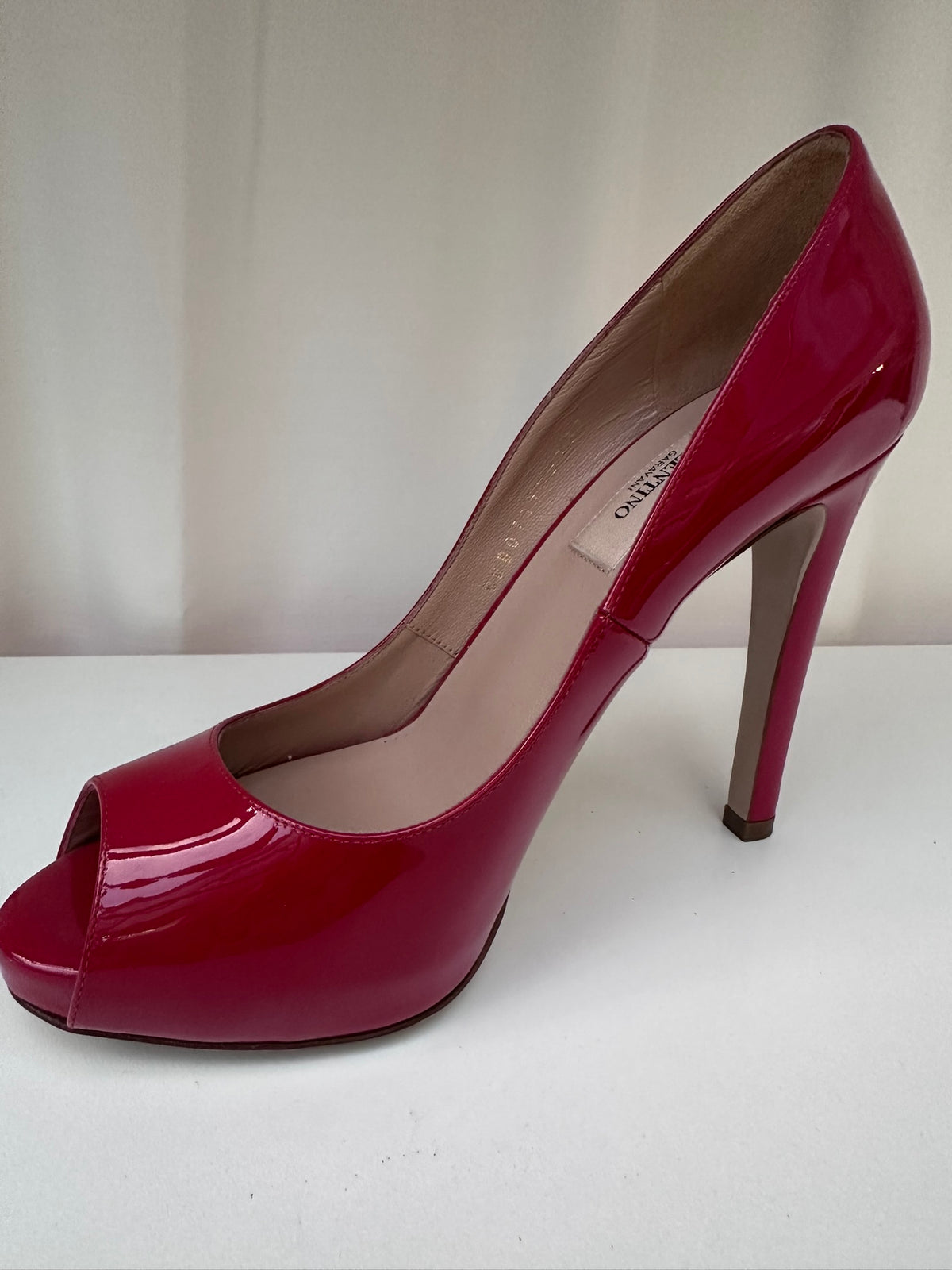 Valentino red patent peep toe rockstud heels 37