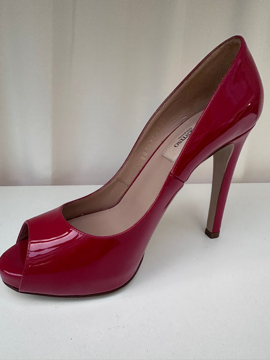 Valentino red patent peep toe rockstud heels 37