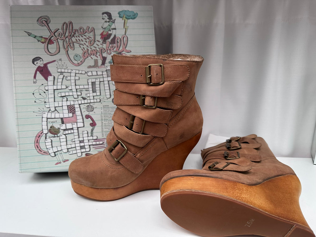 Jeffrey Campbell Bjork brown distressed wedge 7 1/2 NIB