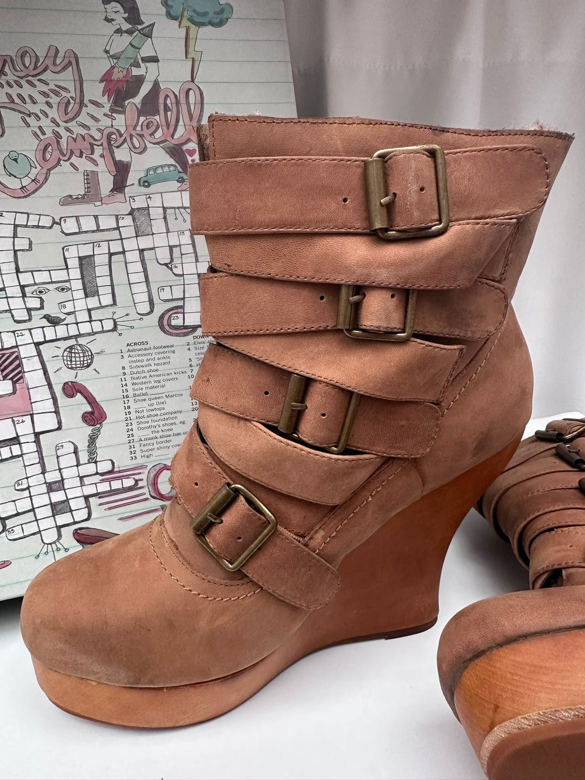 Jeffrey Campbell Bjork brown distressed wedge 7 1/2 NIB