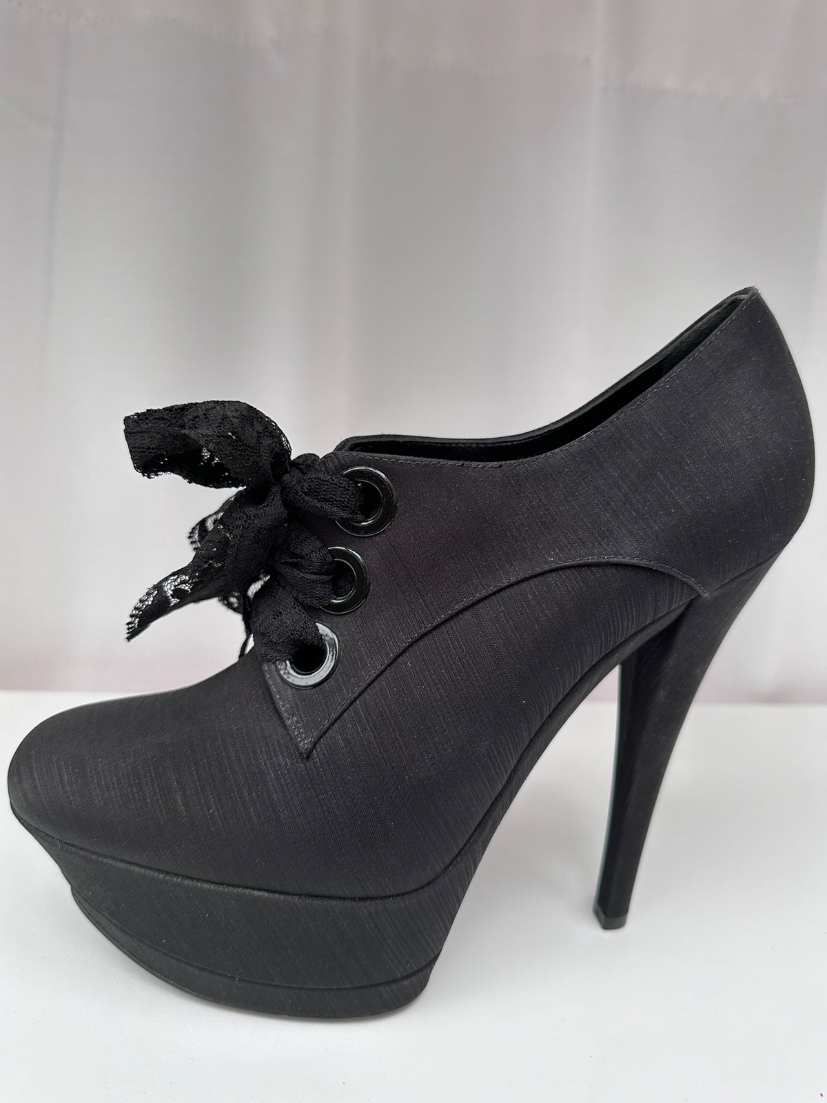 Casadei black platform gilda oxford shoes lace ties vintage  37 1/2 nib