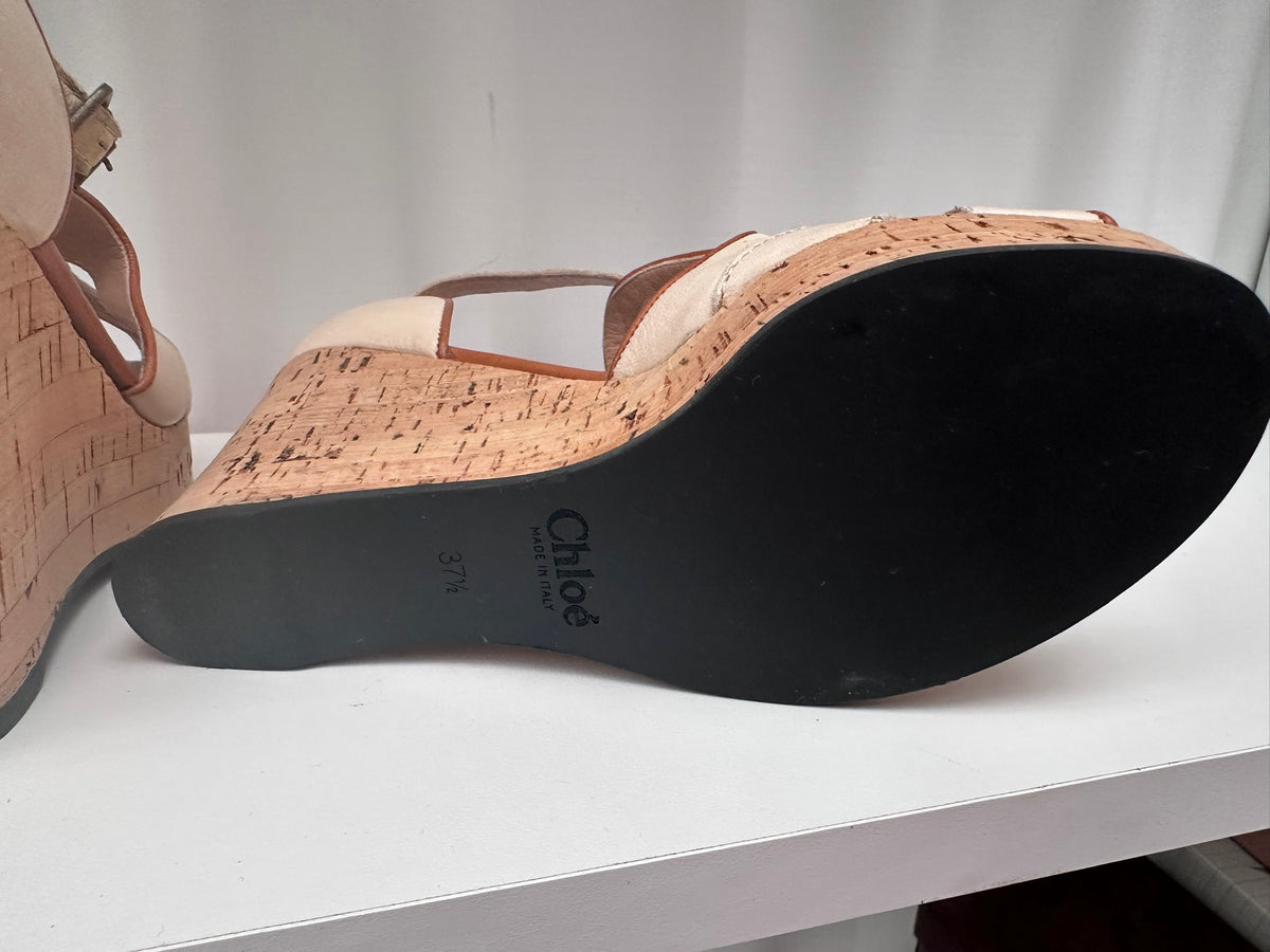 Chloe Cambogia teak deer nut brown wedge 37 1/2 nib