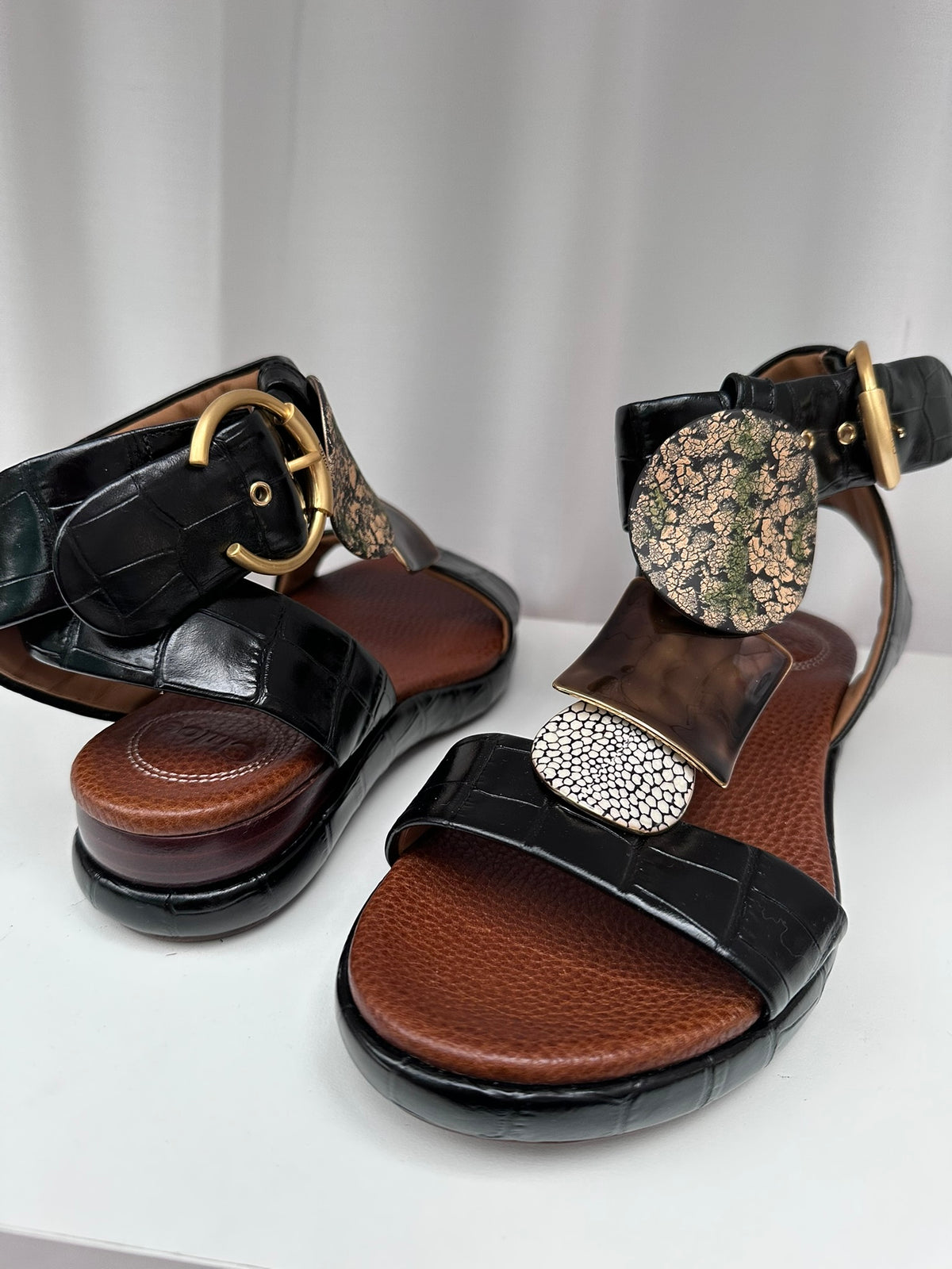 chloe flat sandals with metal accents wave 37 NIB