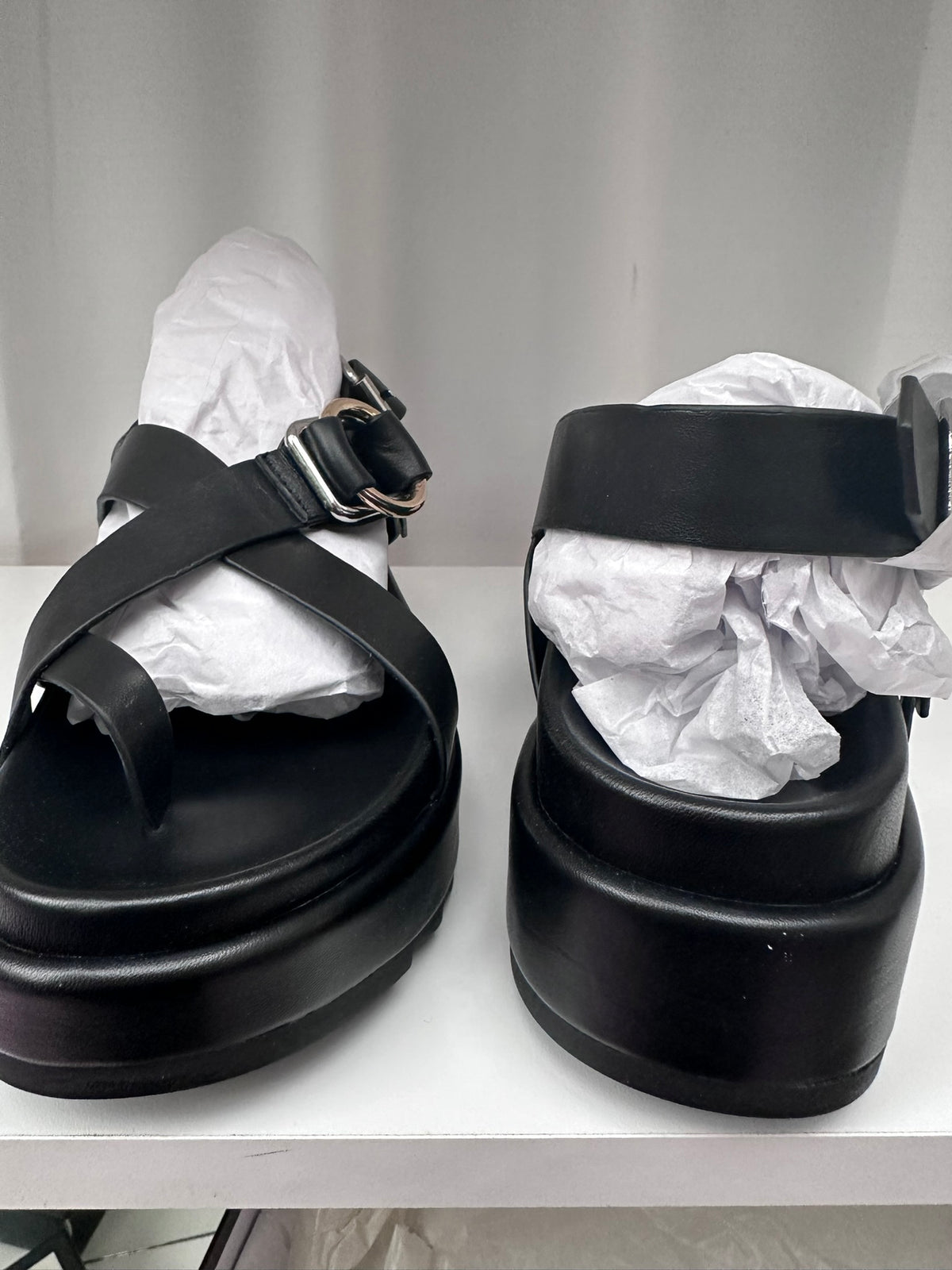 J / slides New York solara black buckle flatform sandals 7 1/2 NIB