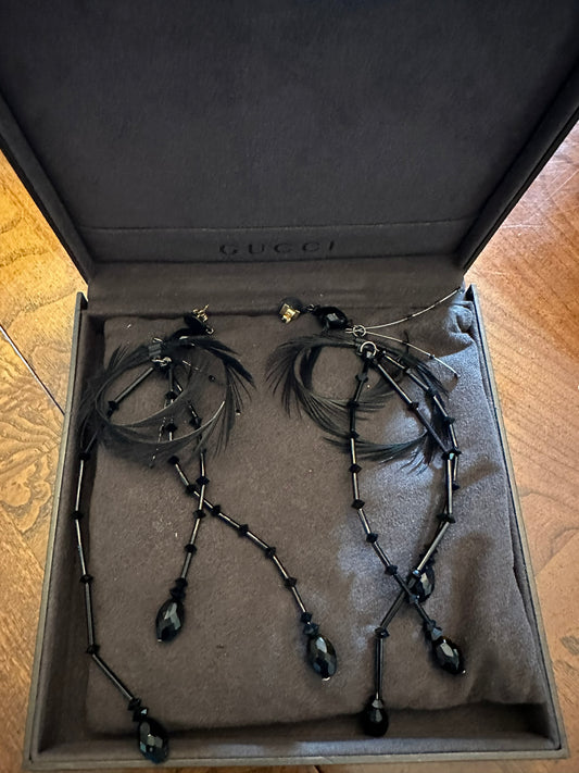 GUCCI TOM FORD 2001 FEATHER BEAD EARRINGS IN BOX