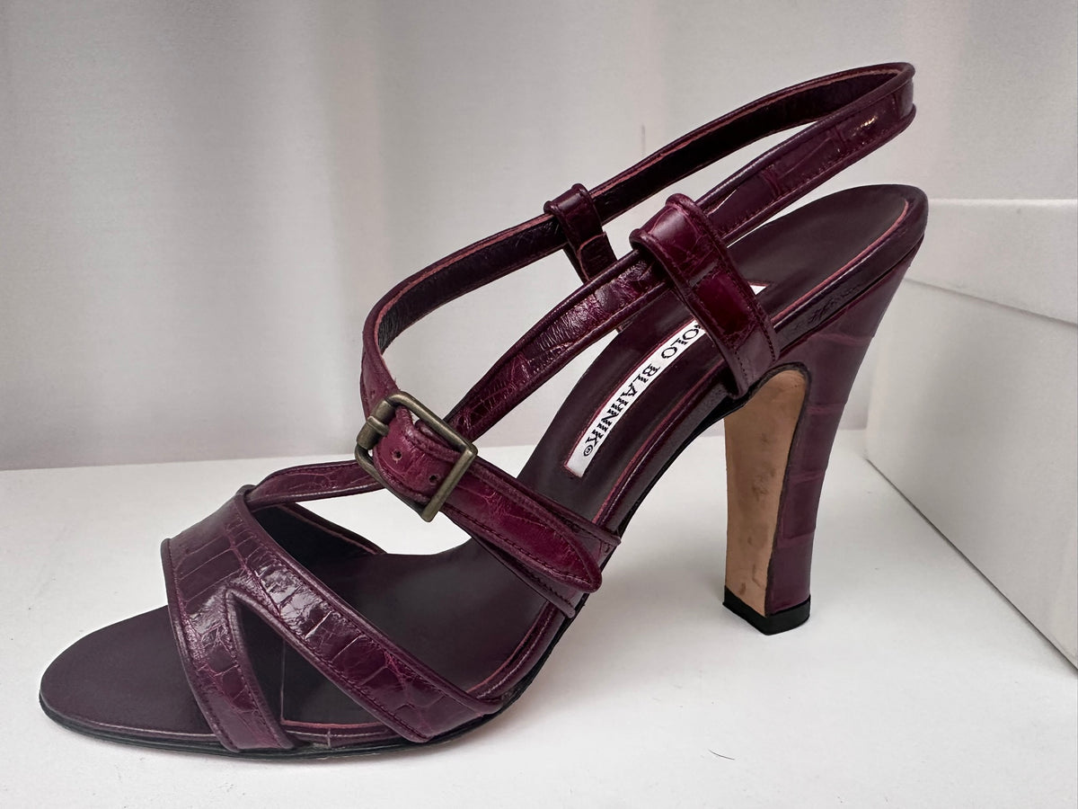 Manolo Blahnik vintage burgundy real crocodile sandals 37 1/2