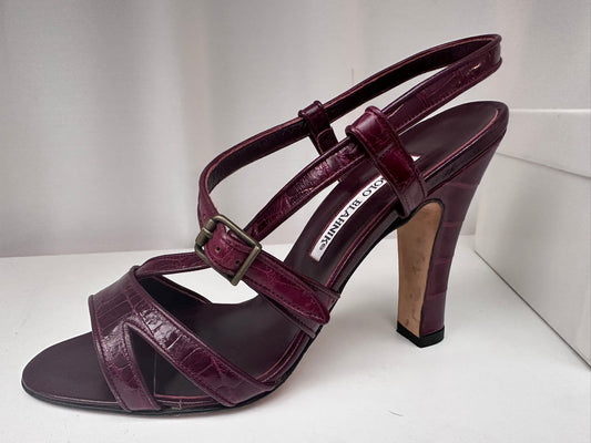 Manolo Blahnik vintage burgundy real crocodile sandals 37 1/2