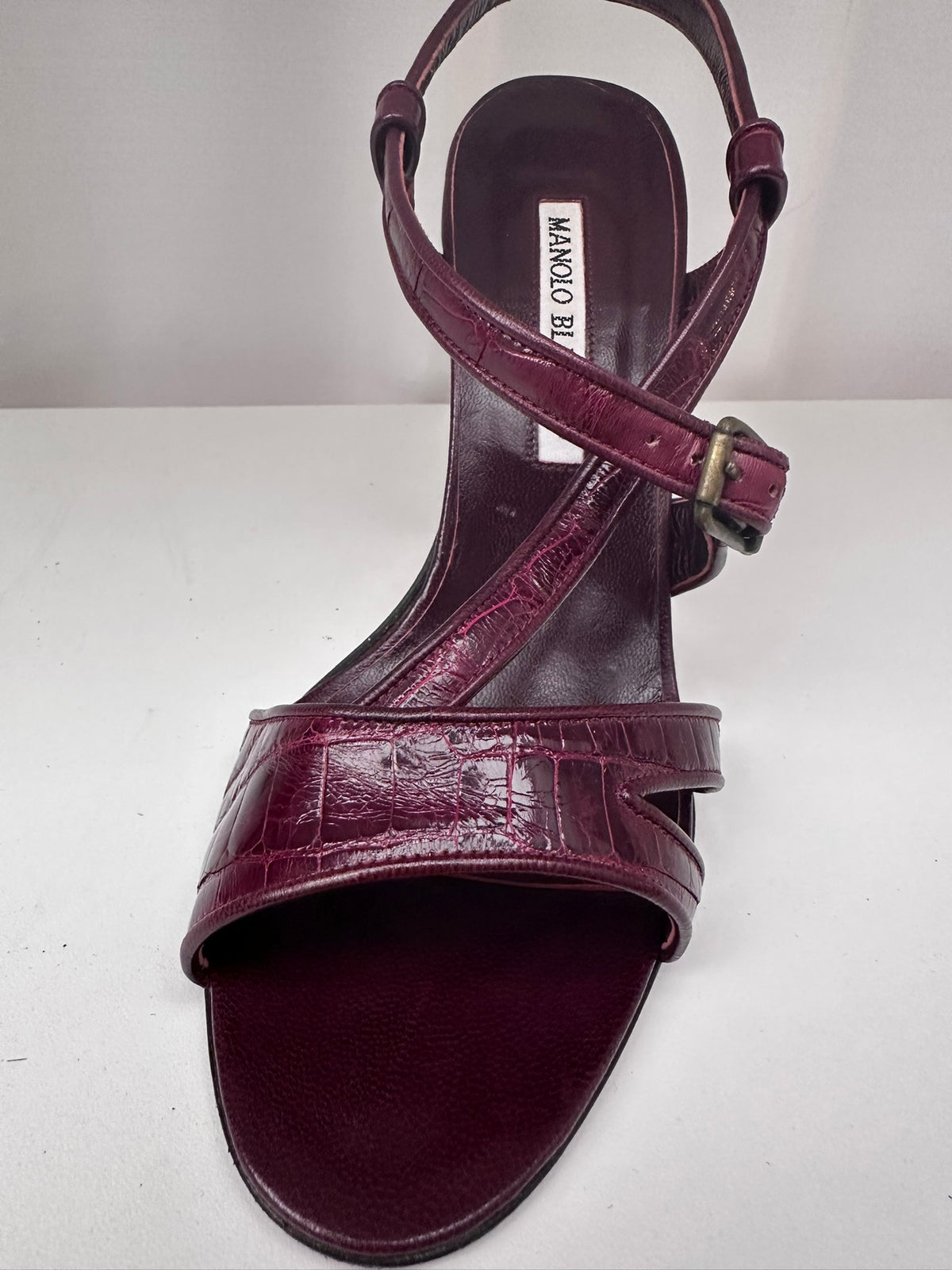 Manolo Blahnik vintage burgundy real crocodile sandals 37 1/2