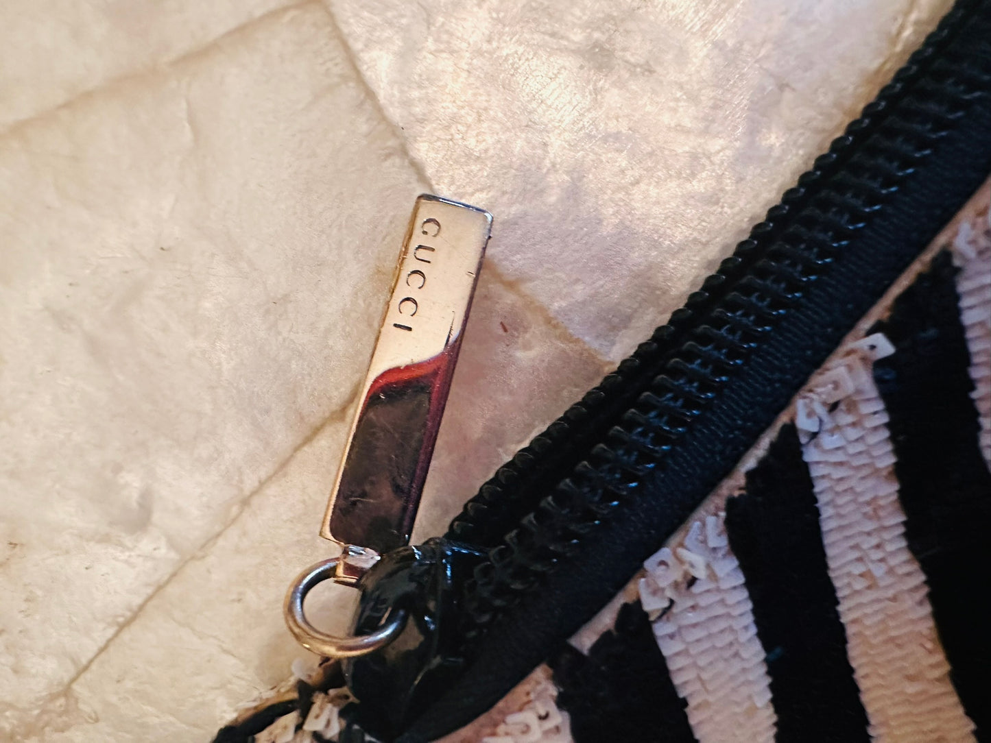 Gucci Tom Ford 2000 black and white striped beaded bag