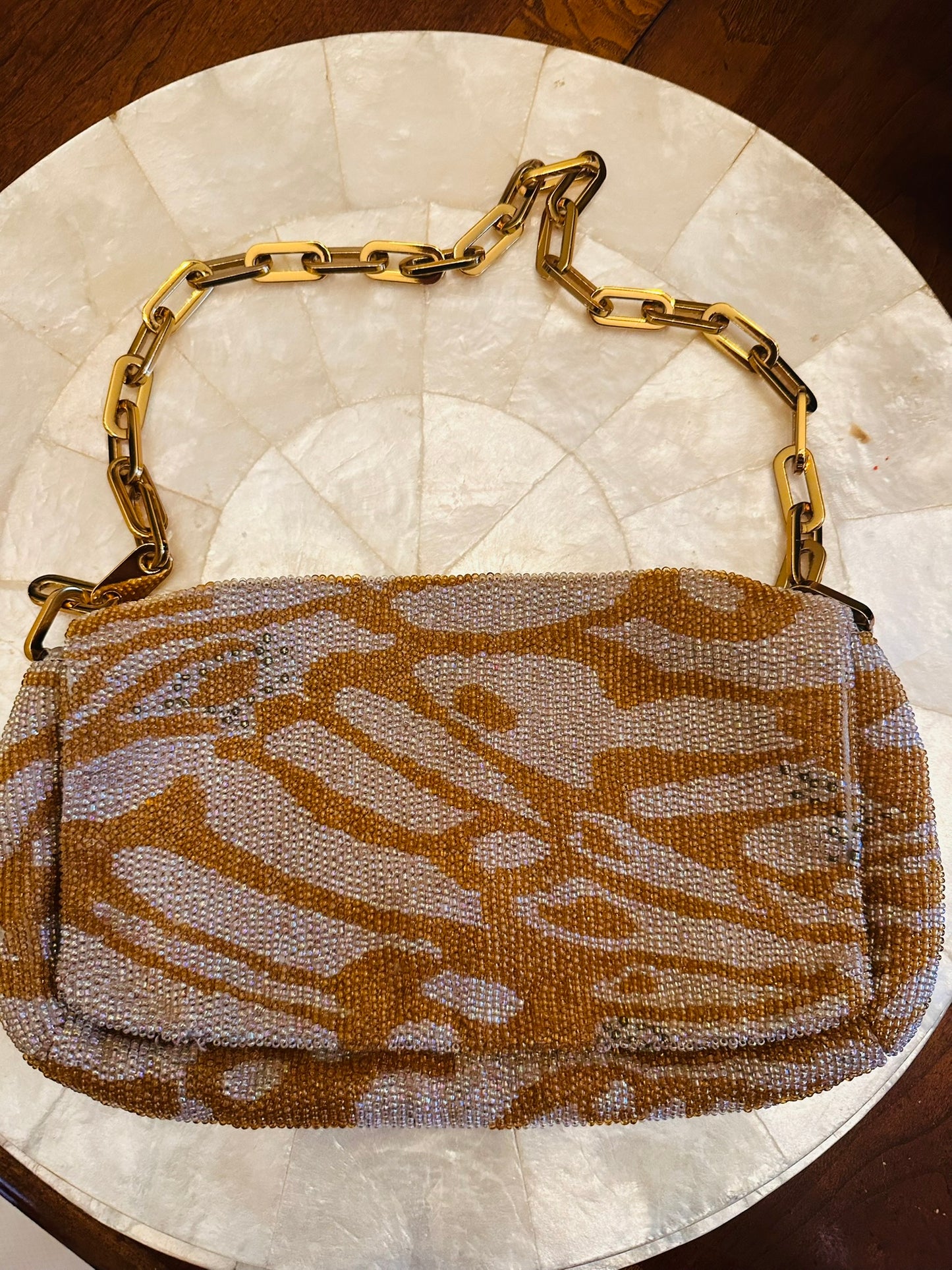 Gucci Tom Ford 2000 ivory gold beaded bag purse