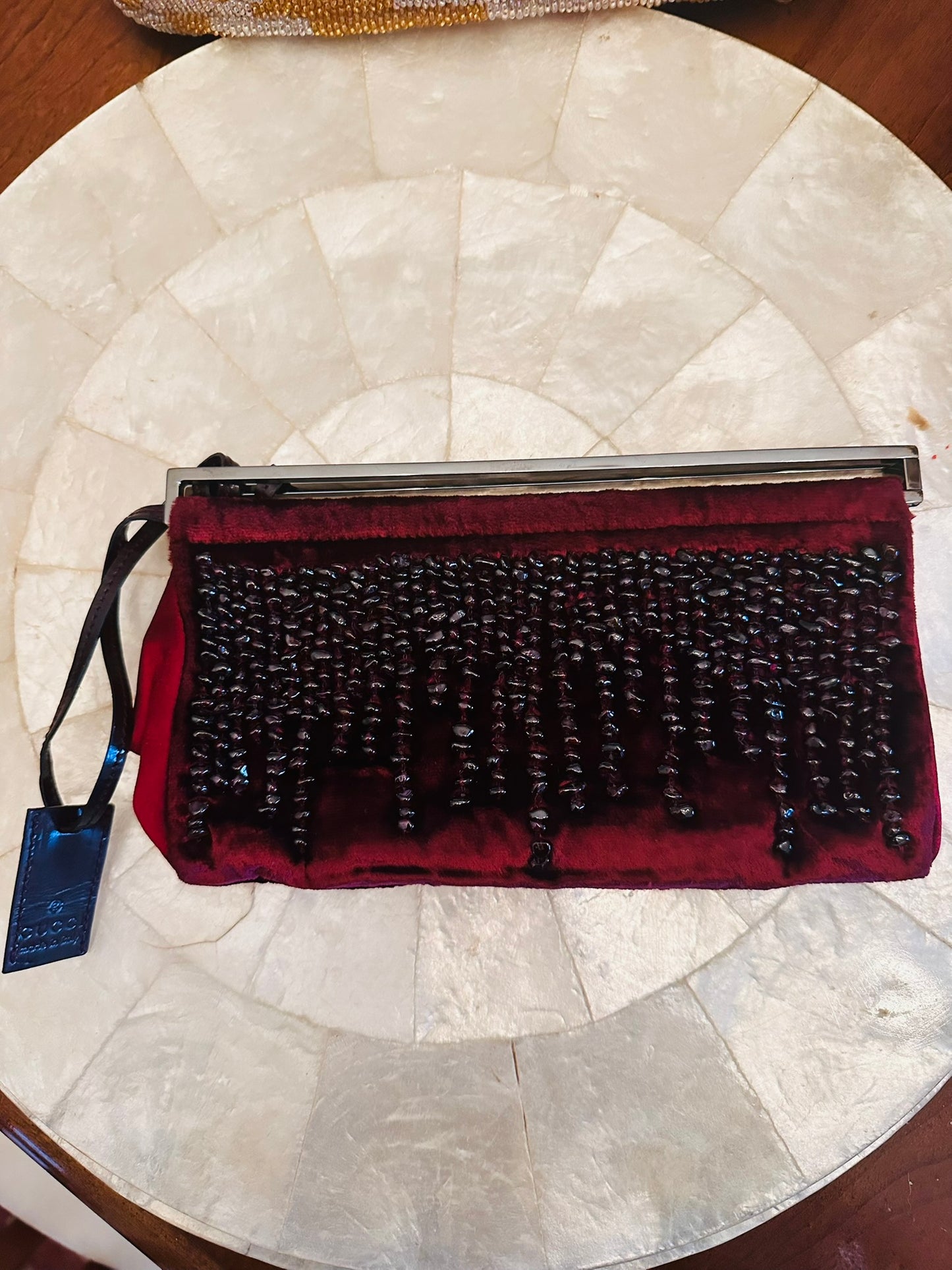 Gucci Tom Ford 1999 red velvet beaded clutch bag