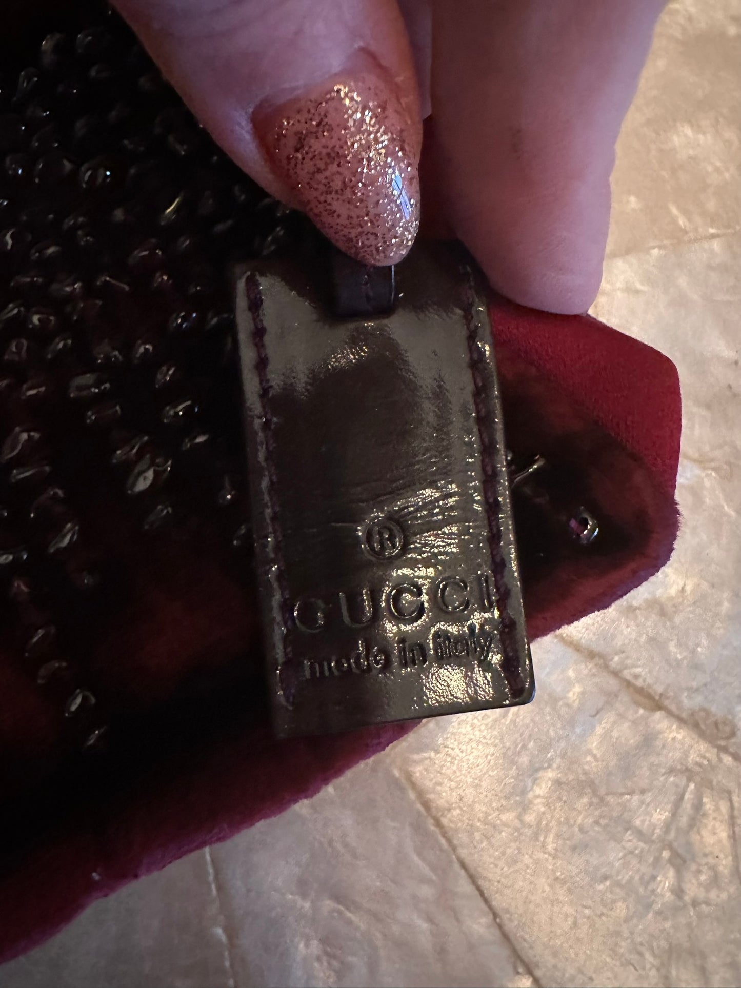 Gucci Tom Ford 1999 red velvet beaded clutch bag