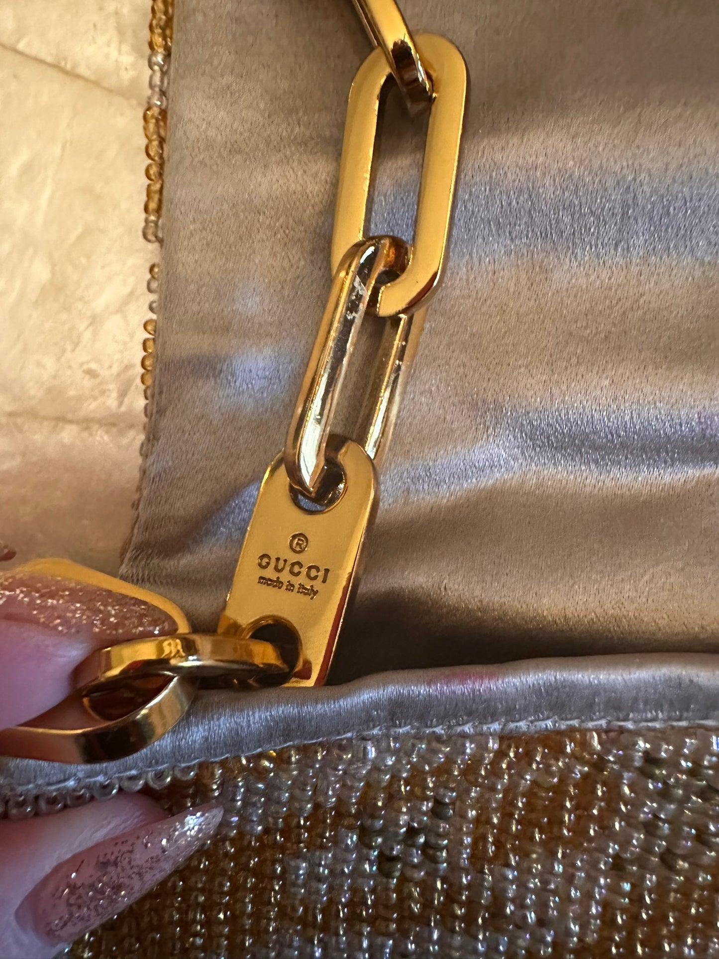 Gucci Tom Ford 2000 ivory gold beaded bag purse