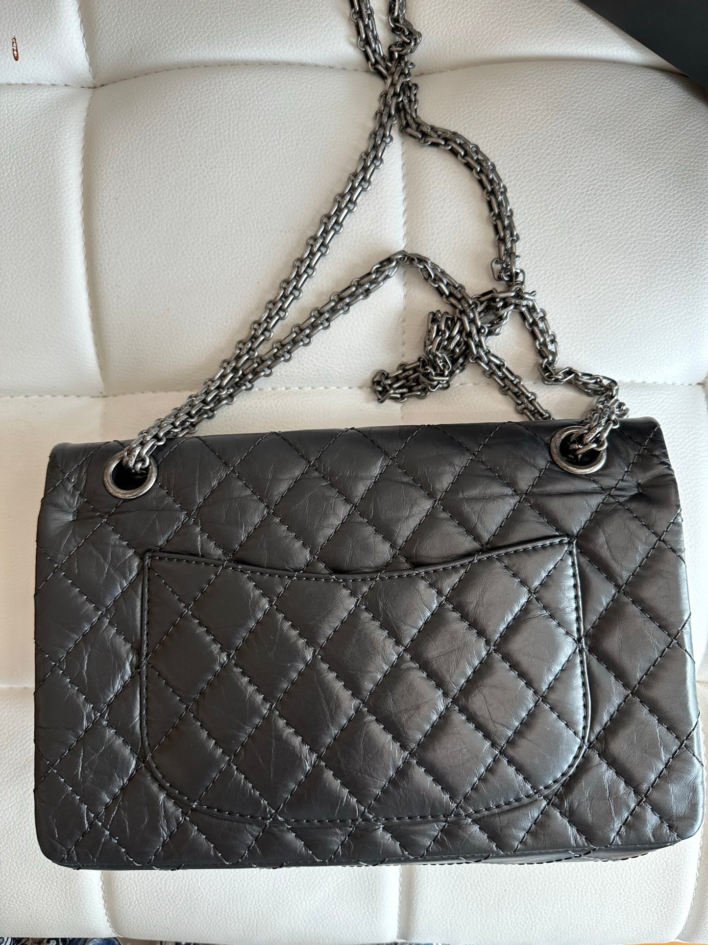 Chanel 2020 aged calfskin 2.55 medium 226 black ruthenium flap bag full set