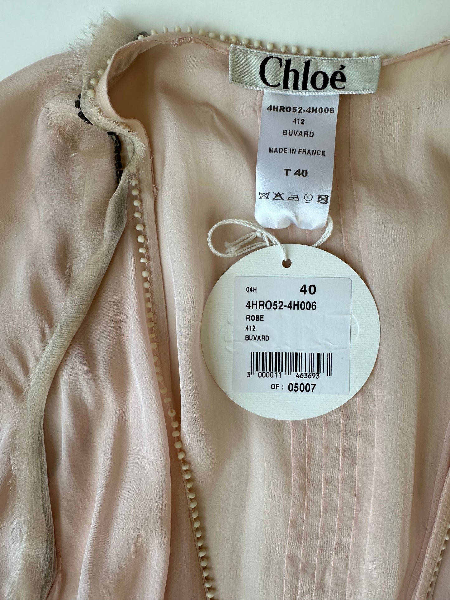 Chloe 2004 Pink Silk Chiffon Midi Dress with Beading Detail Size 40