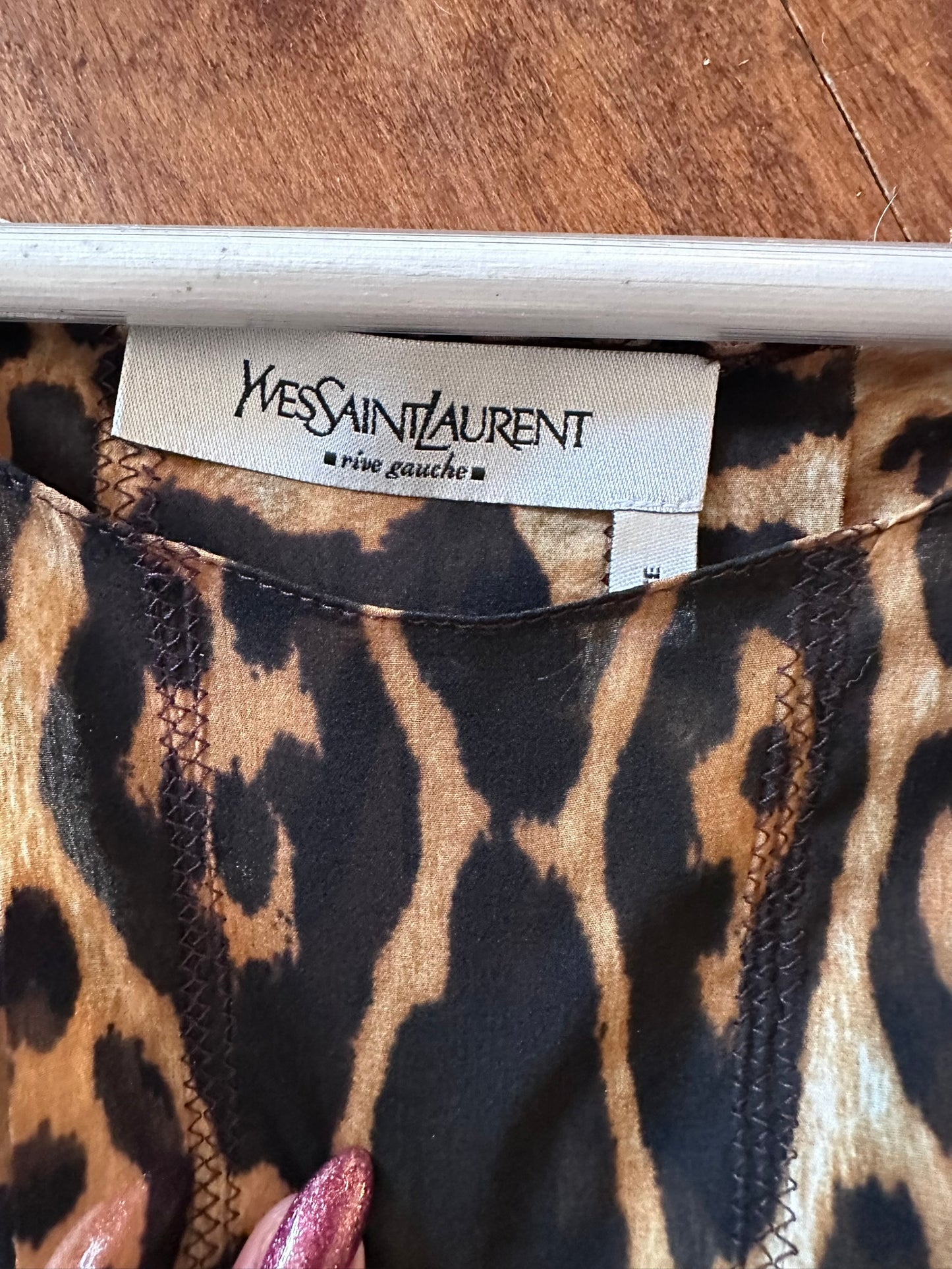 Archival SS 2002 Tom Ford for Yves Saint Laurent Rive Gauche Leopard silk chiffon set F 42
