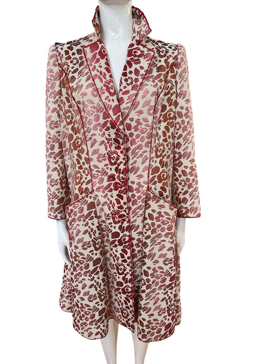 Oscar De La Renta red leopard coat dress 10
