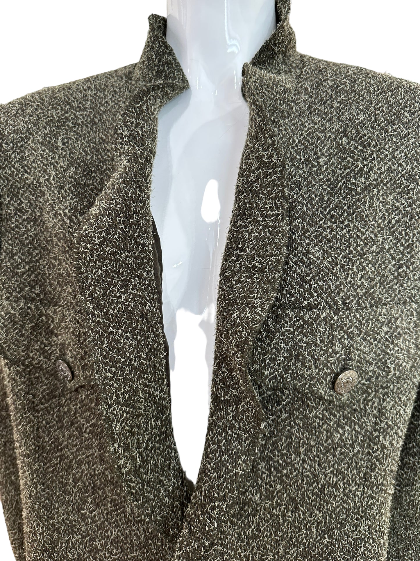 Chanel 1997 green tweed jacket ruffle collar F42
