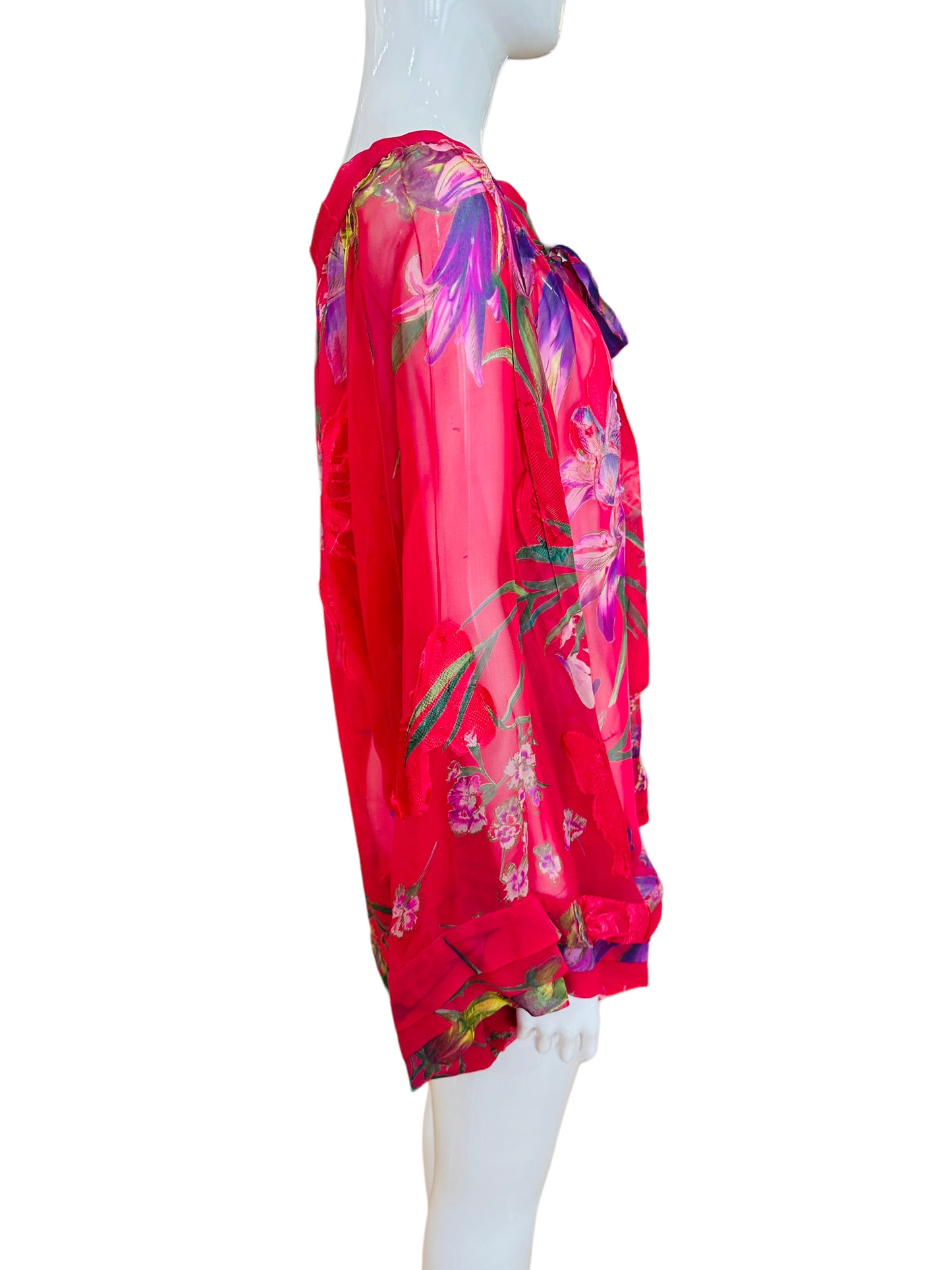 Blumarine pink silk floral butterfly peasant top I 44