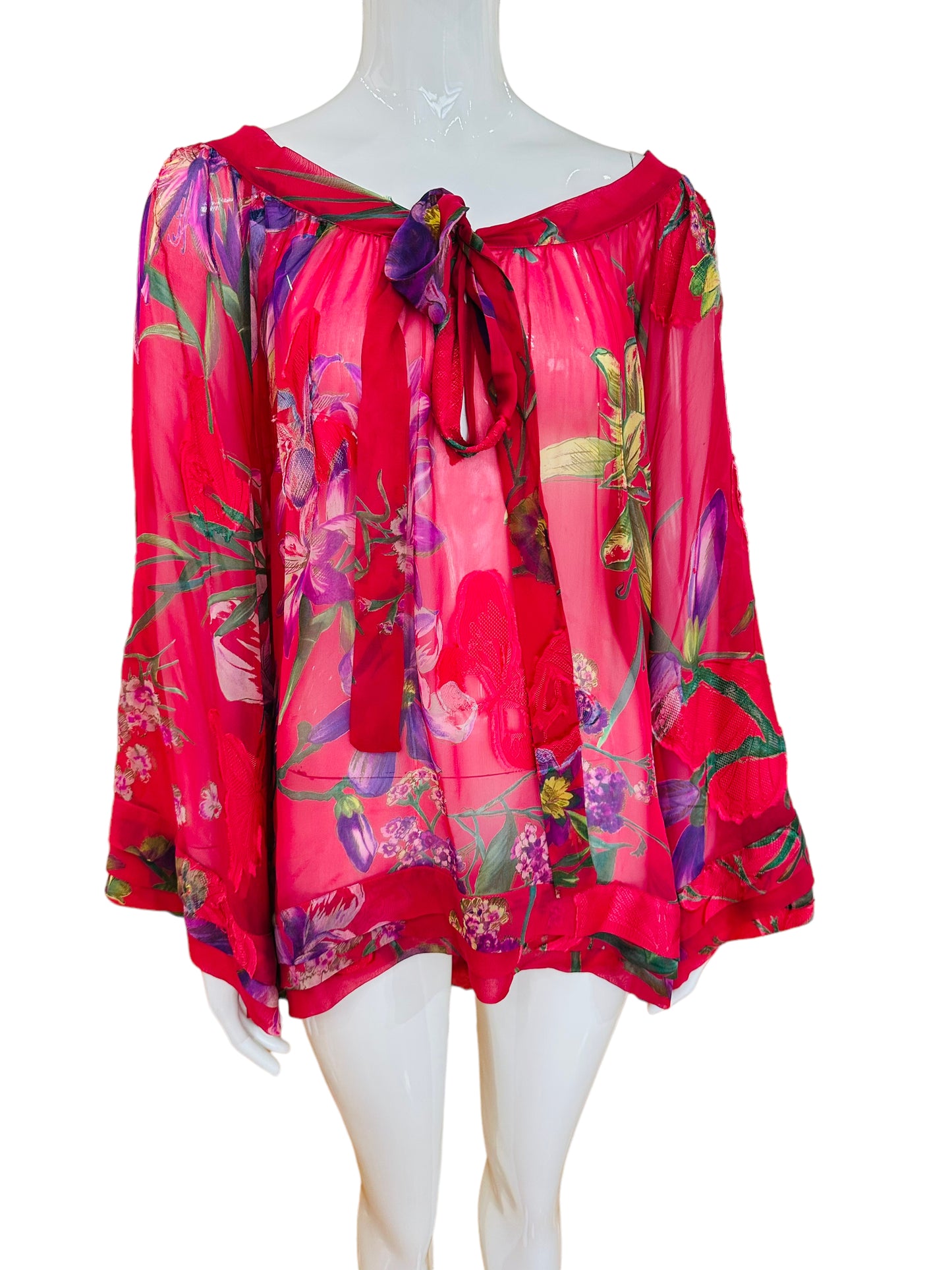 Blumarine pink silk floral butterfly peasant top I 44