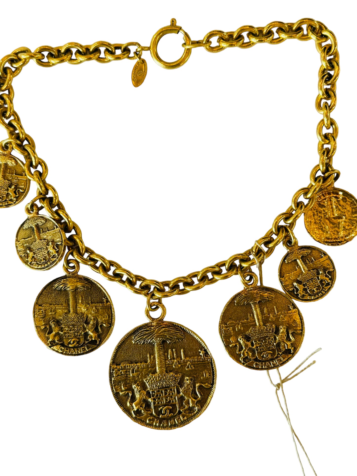 Chanel vintage large multiple coin necklace crest choker