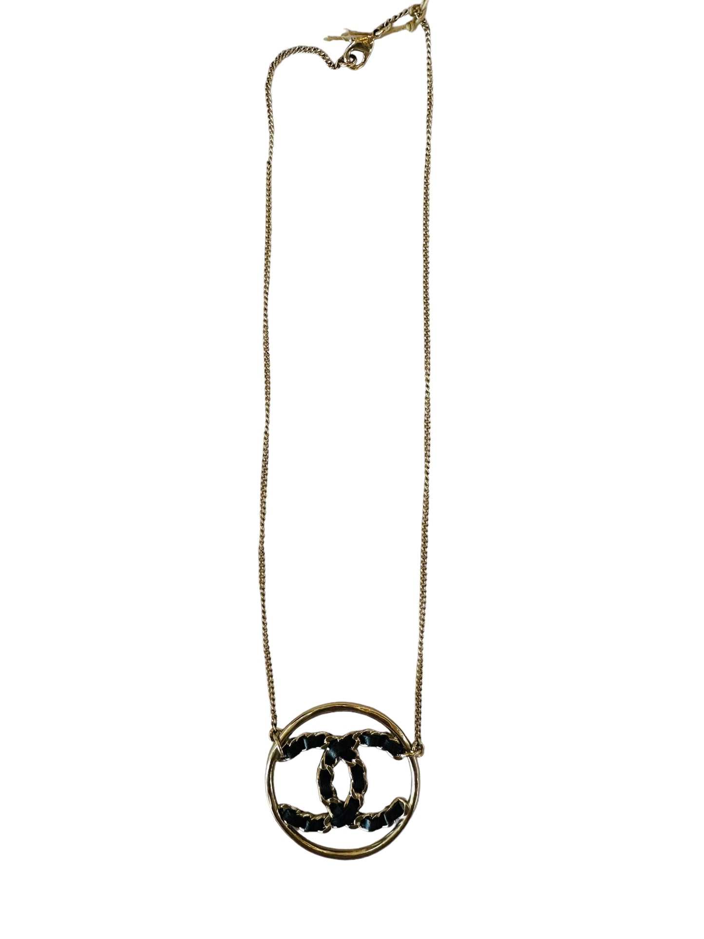 Chanel circle pendant necklace with leather gold CC