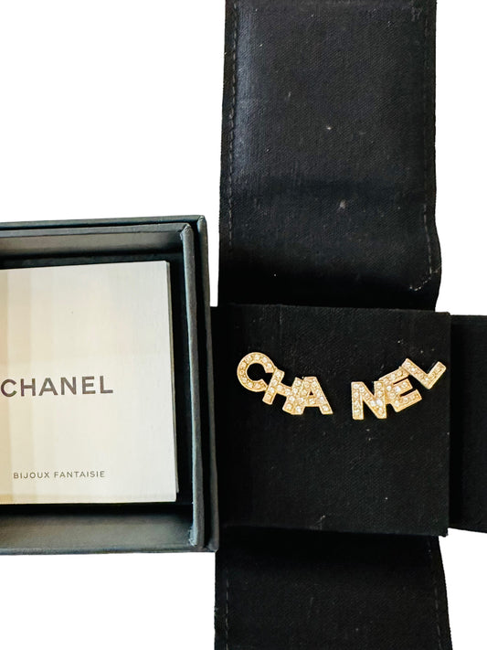Chanel rhinestone cha nel earrings new in box pierced