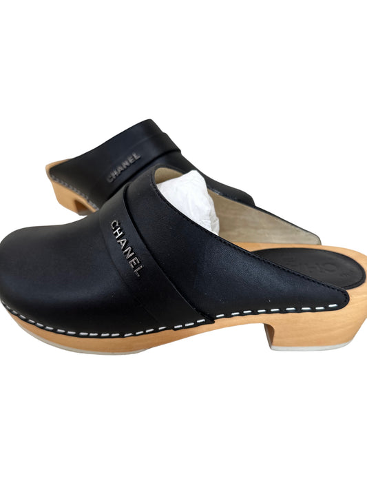 Chanel 2012 black clog mules 38.5 in box