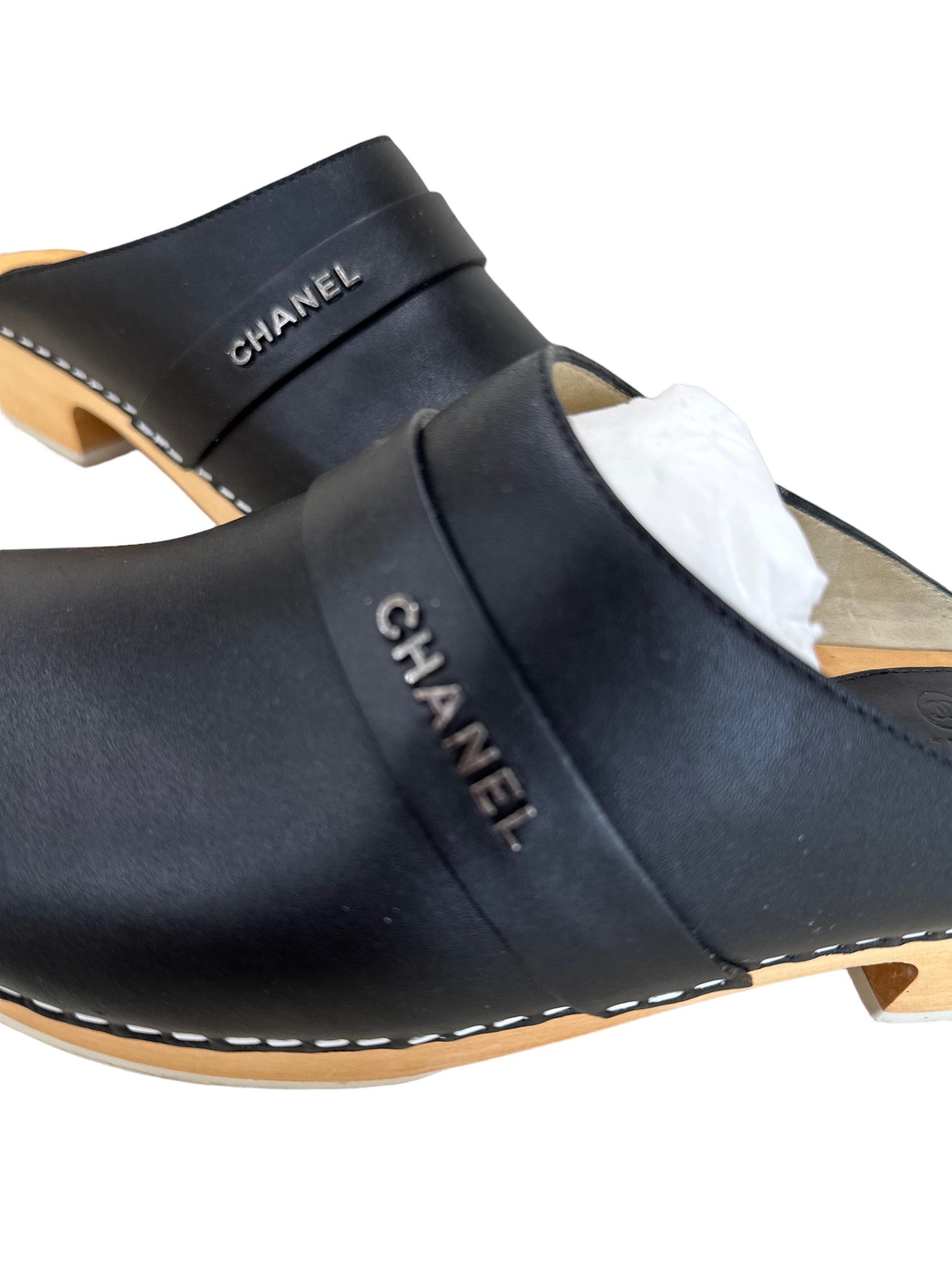 Chanel 2012 black clog mules 38.5 in box