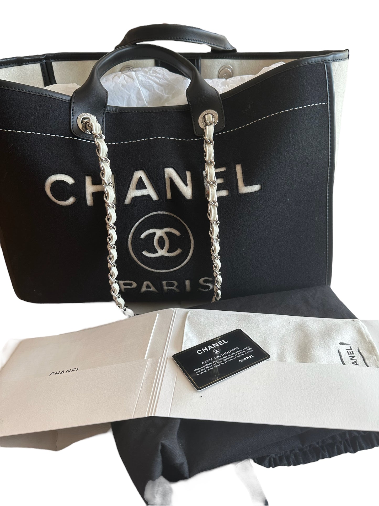 Chanel Black and White Large Deauville of Wool Felt with Silver