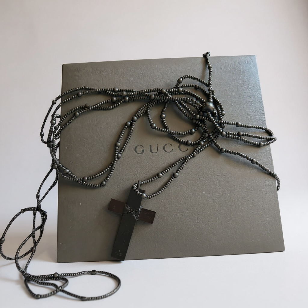 GUCCI TOM FORD EBONY BLACK CROSS NECKLACE IN BOX