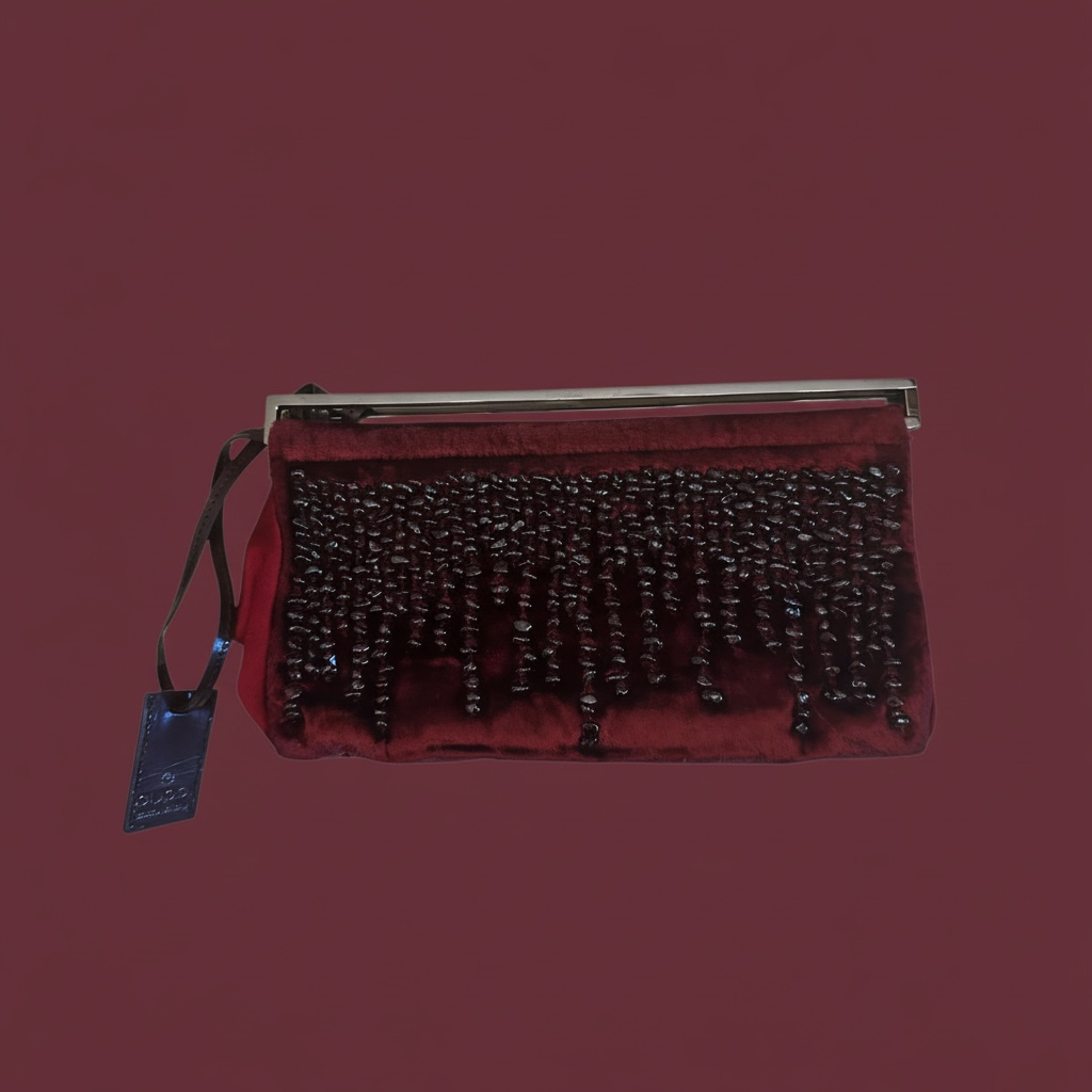 Gucci Tom Ford 1999 red velvet beaded clutch bag