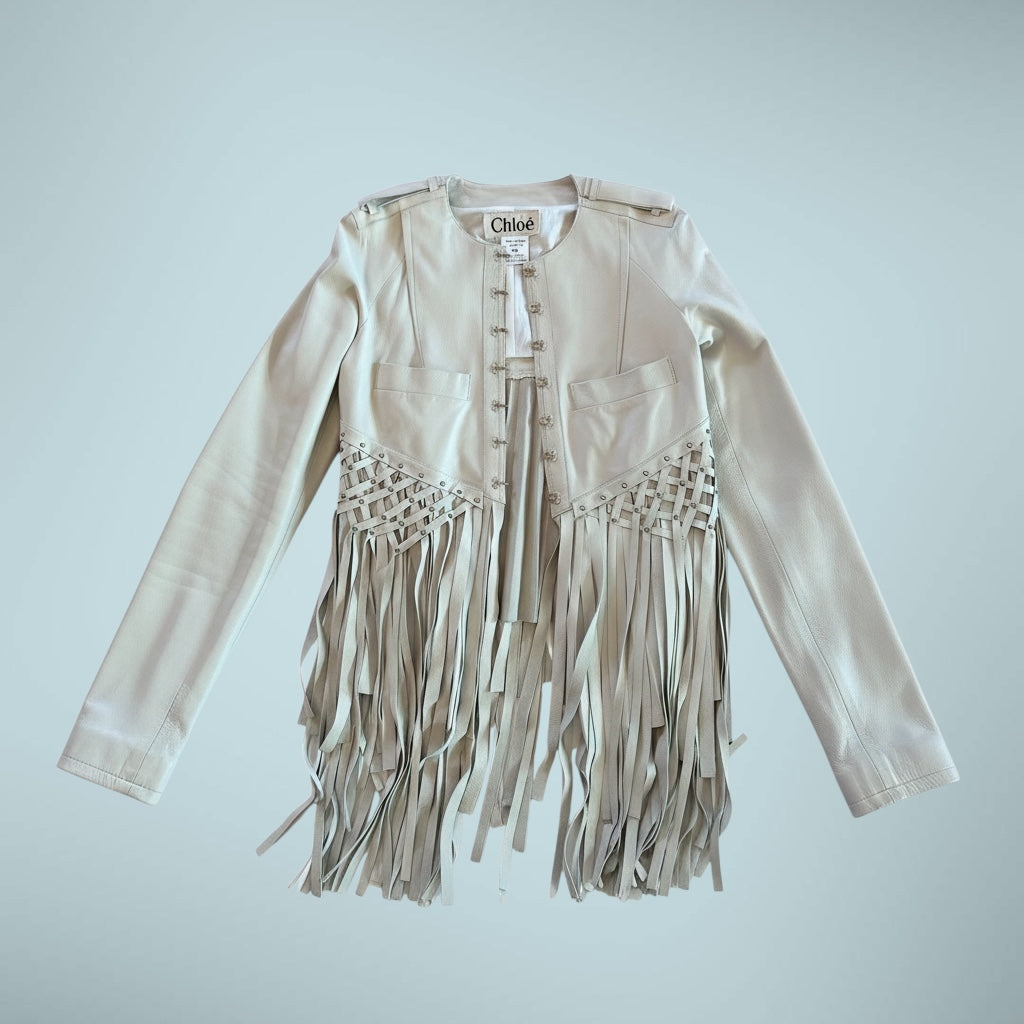 Chloe Phoebe Philo runway 2003 leather fringe jacket F 38