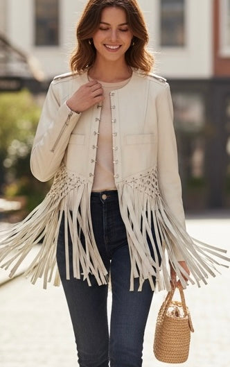Chloe Phoebe Philo runway 2003 leather fringe jacket F 38