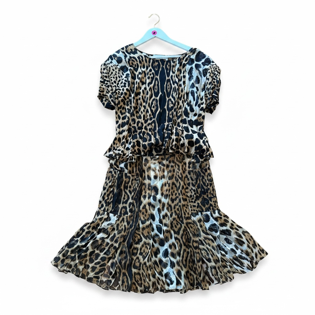 Archival SS 2002 Tom Ford for Yves Saint Laurent Rive Gauche Leopard silk chiffon set F 42