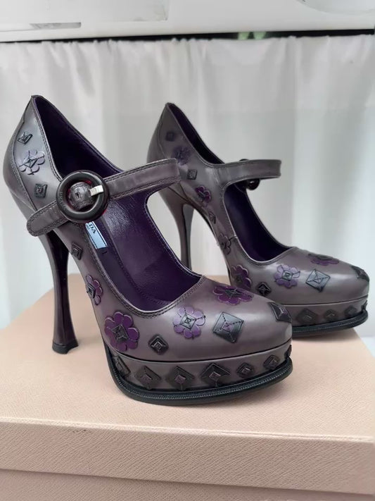 Prada 2011 2012 floral mary jane shoes 38.5 NIB